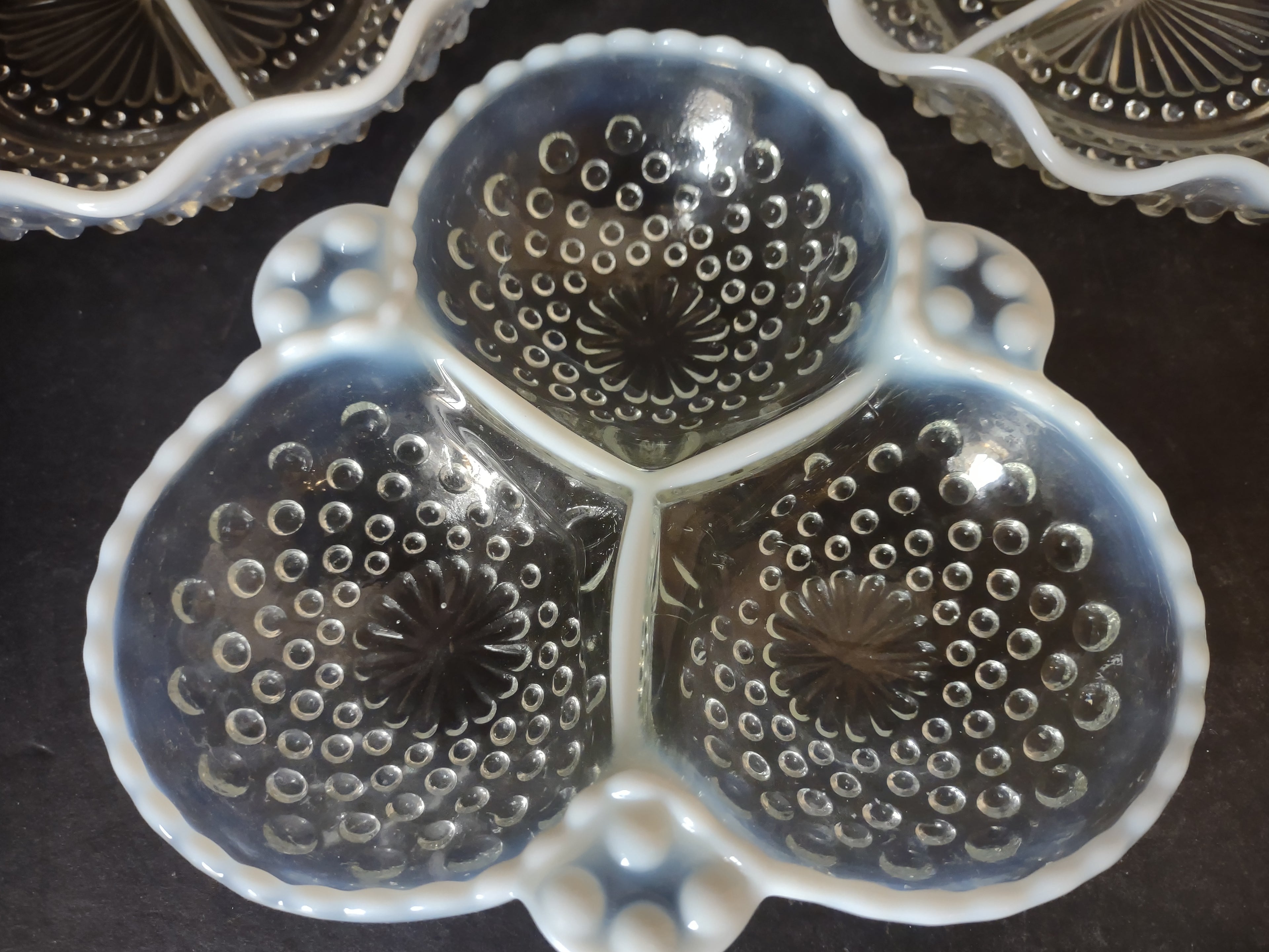 Anchor Hocking Hobnail Moonstone Serving Dish Set of 3 (lot 2600c)