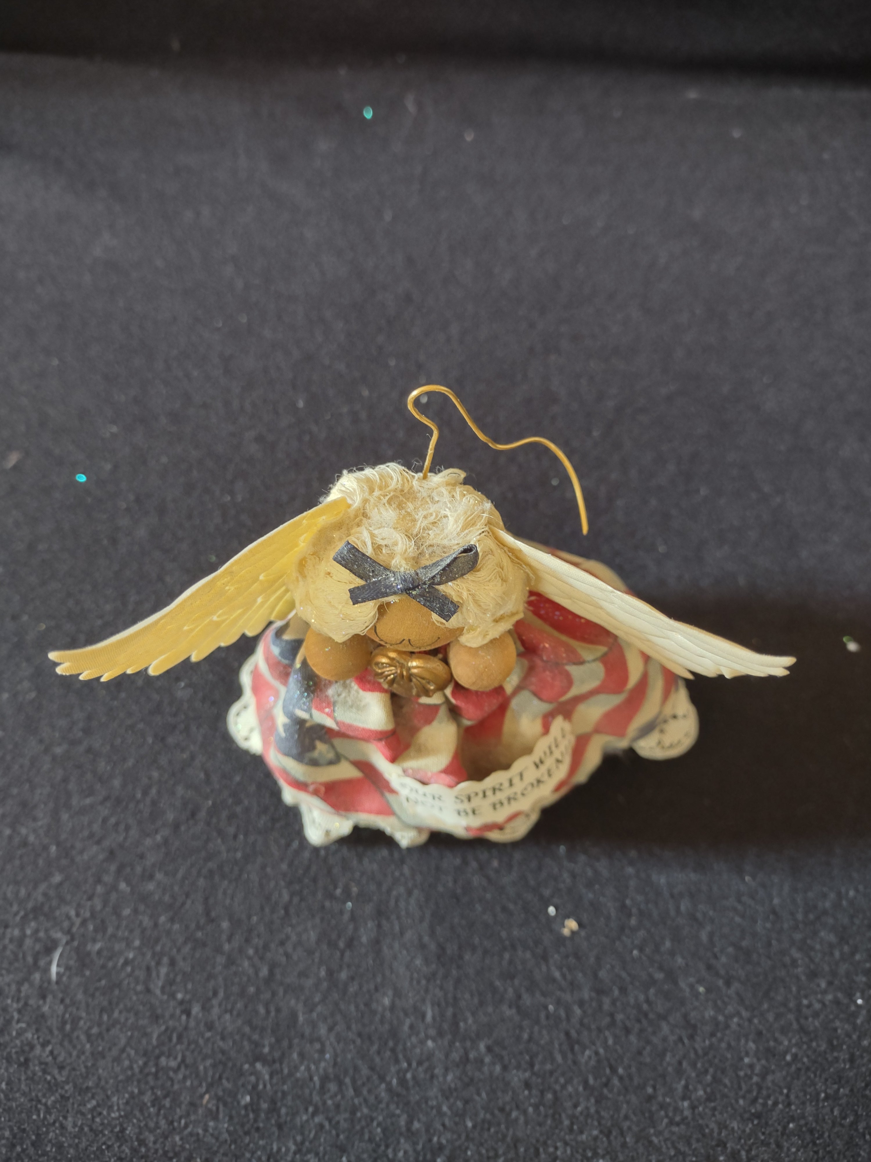 Handmade Christmas Patriotic Angel Ornament Red White Blue Gown Wings (Lot 4515)