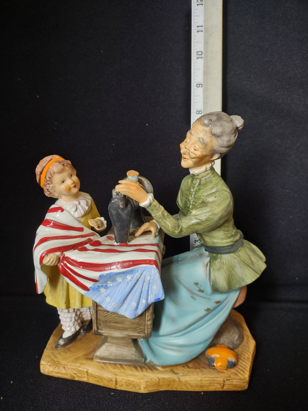 Vintage Figurine Sculpture Grandma and Child Sewing American Flag (lot 2698c)
