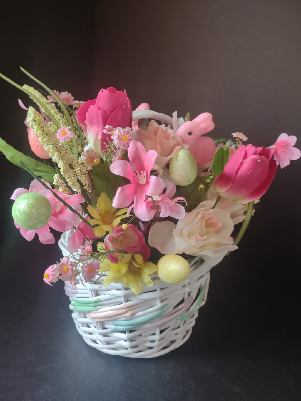 Handmade Easter Flower Bunny Basket 12" (lot 1477)
