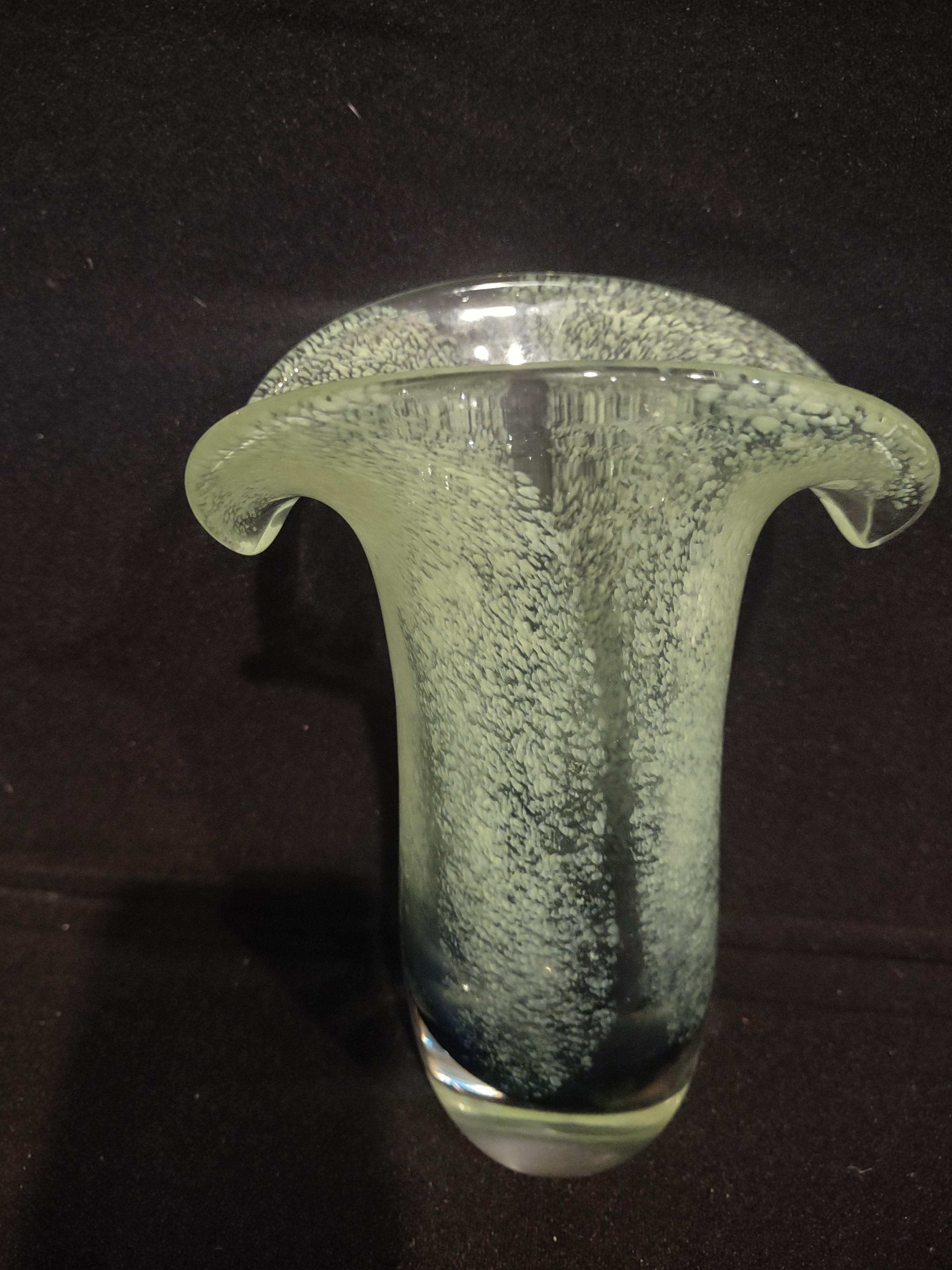 Vintage Teleflora hand blown Waterfall Vase blue green Confetti Glass (lot 2510c