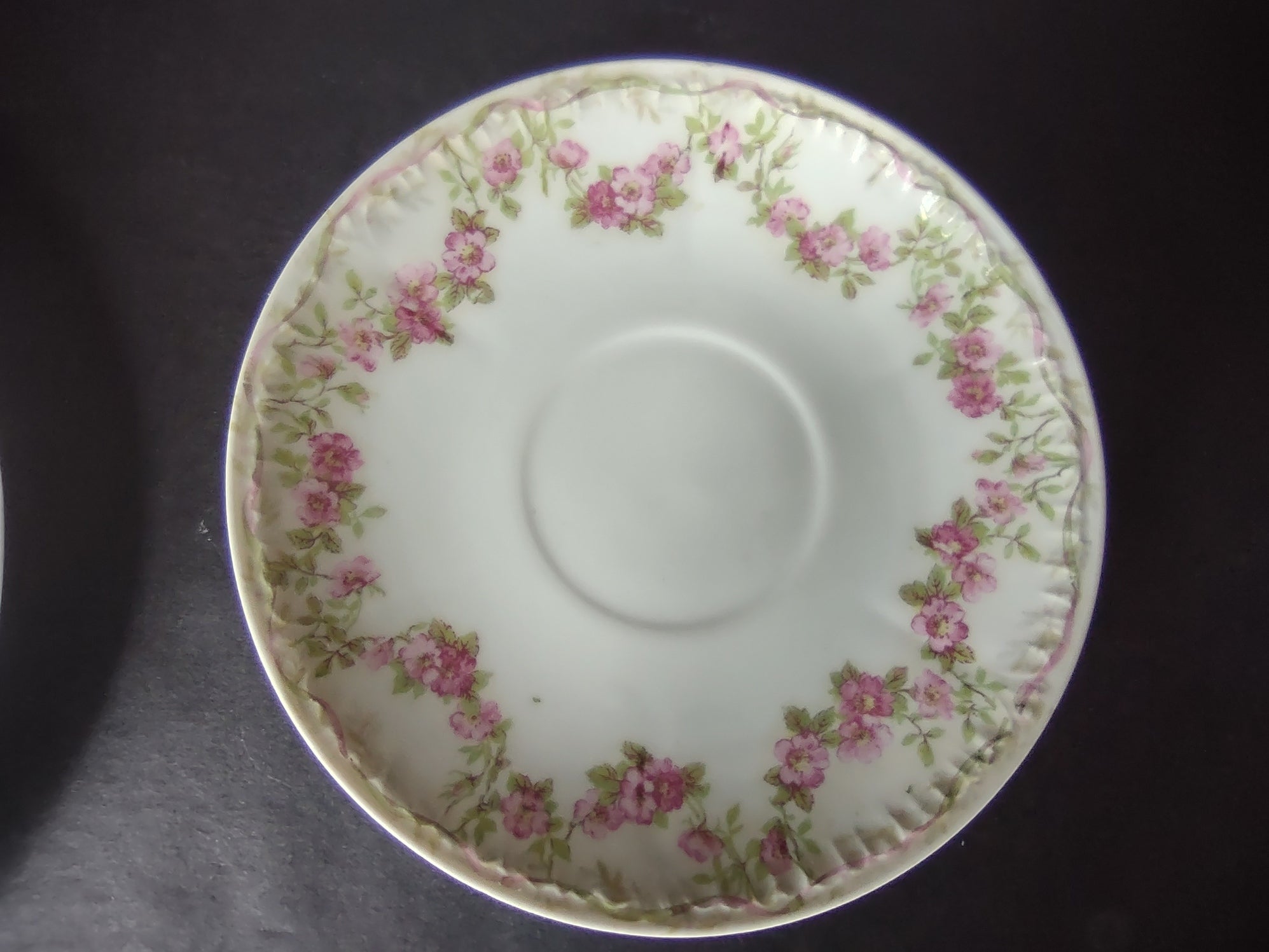 GDA Limoges Dinner & Salad Plate Apple Blossom Garland Swag Ribbon (lot 747)