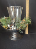 Berries & Pinecones 3 Piece Pedestal Hurricane Christmas Centerpiece (lot 2281)