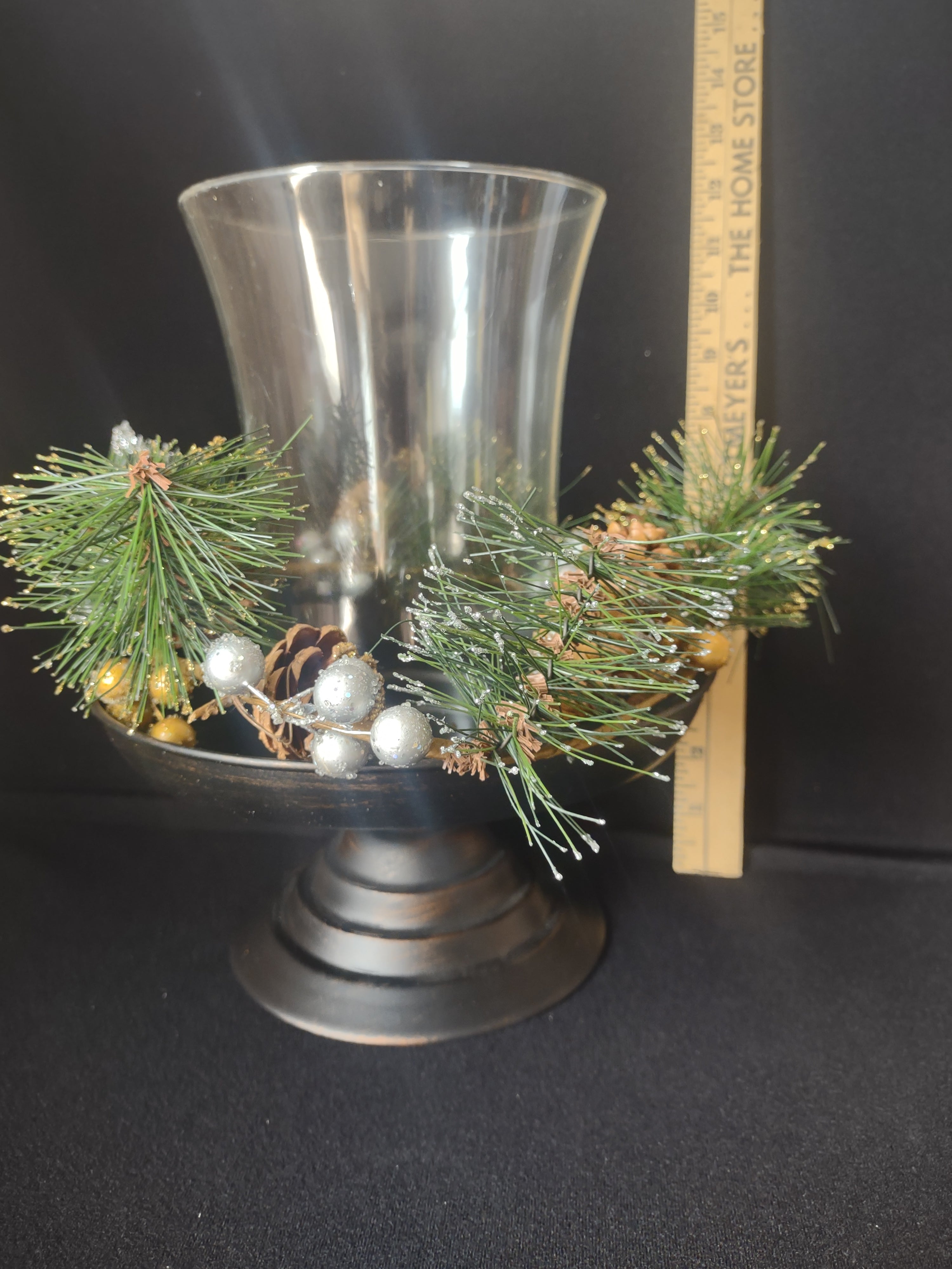 Berries & Pinecones 3 Piece Pedestal Hurricane Christmas Centerpiece (lot 2281)