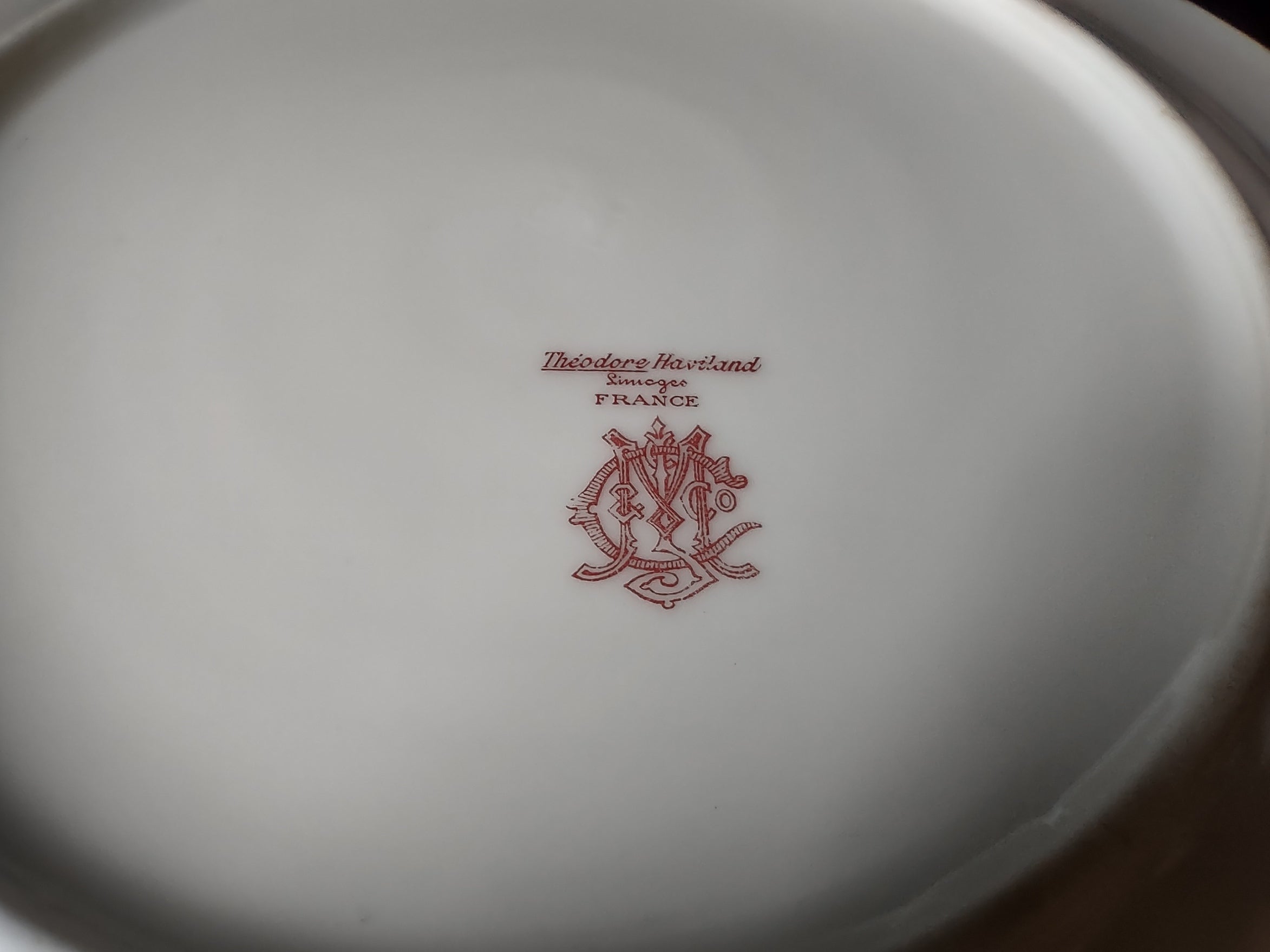 Haviland Limoges Dinner Plate 9-3/4" Pink White Cabbage Rose Moss (lot 909)