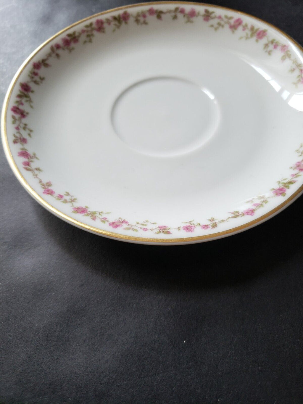 Haviland Limoges France 5-1/2" Saucer Gold Trim Pink Rose Garland (lot 571)