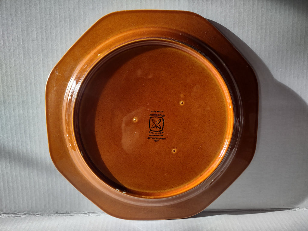 Vintage MCM Ironstone Amber Octagon Serving Platter 12" USA Oven Proof (lot 5001