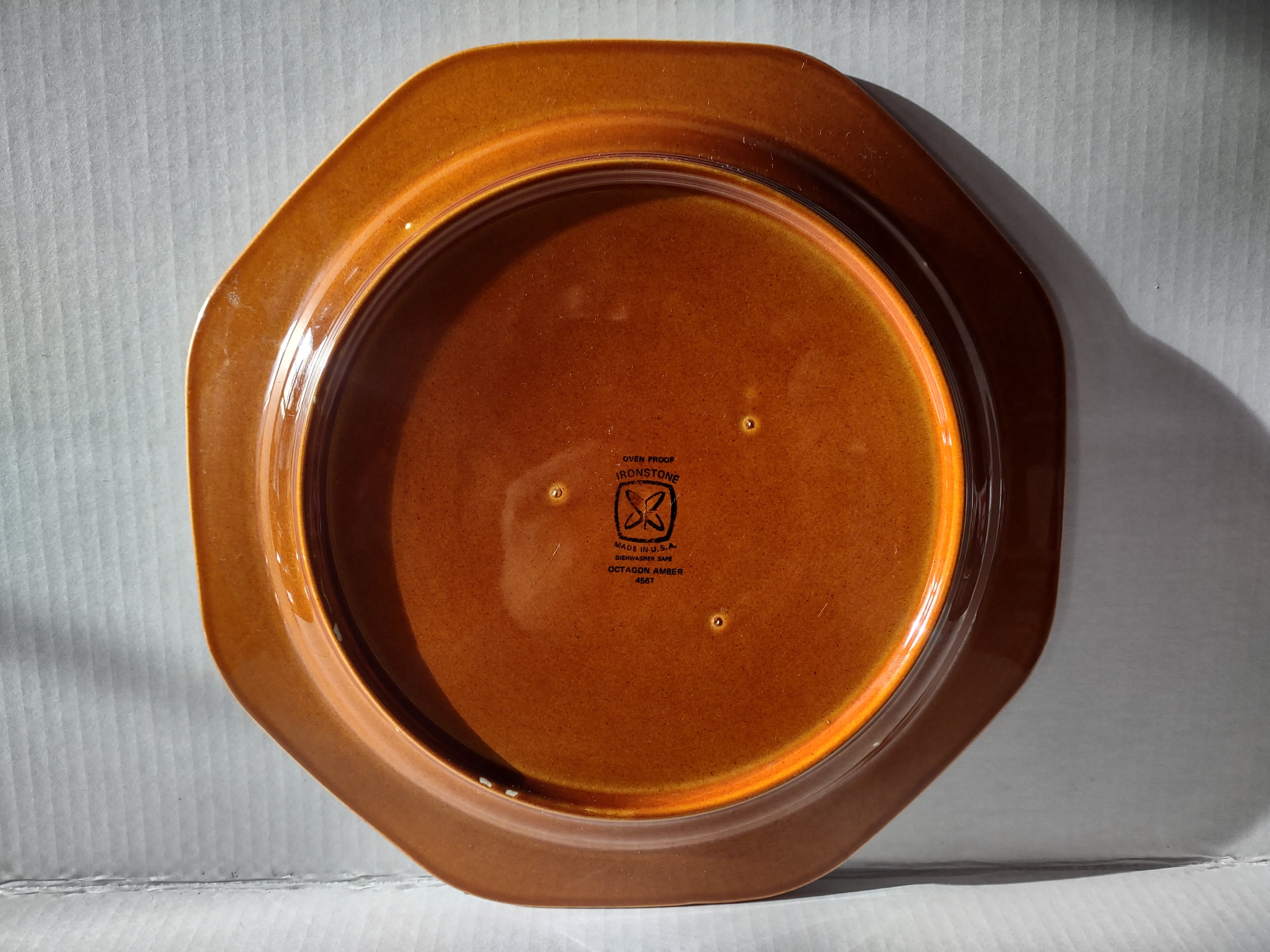 Vintage MCM Ironstone Amber Octagon Serving Platter 12" USA Oven Proof (lot 5001
