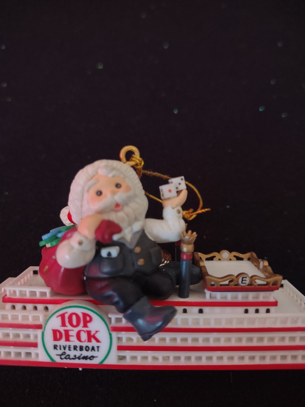 Vintage Christmas Santa Claus Riverboat Casino Ornament Enesco (Lot 4505)