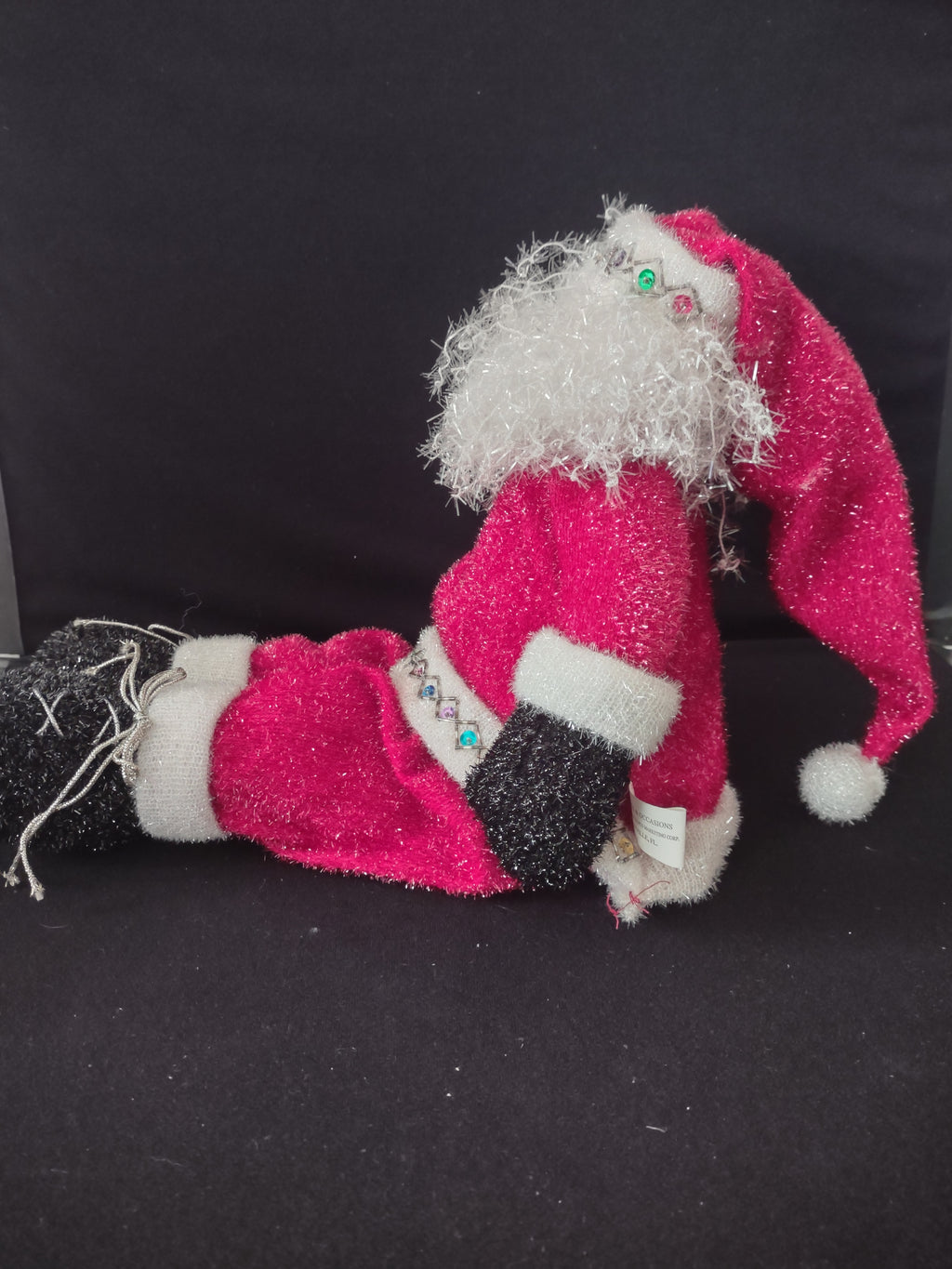 Vintage Christmas Shelf Sitter Santa Claus Weighted Sparkly Plush (Lot 4081)