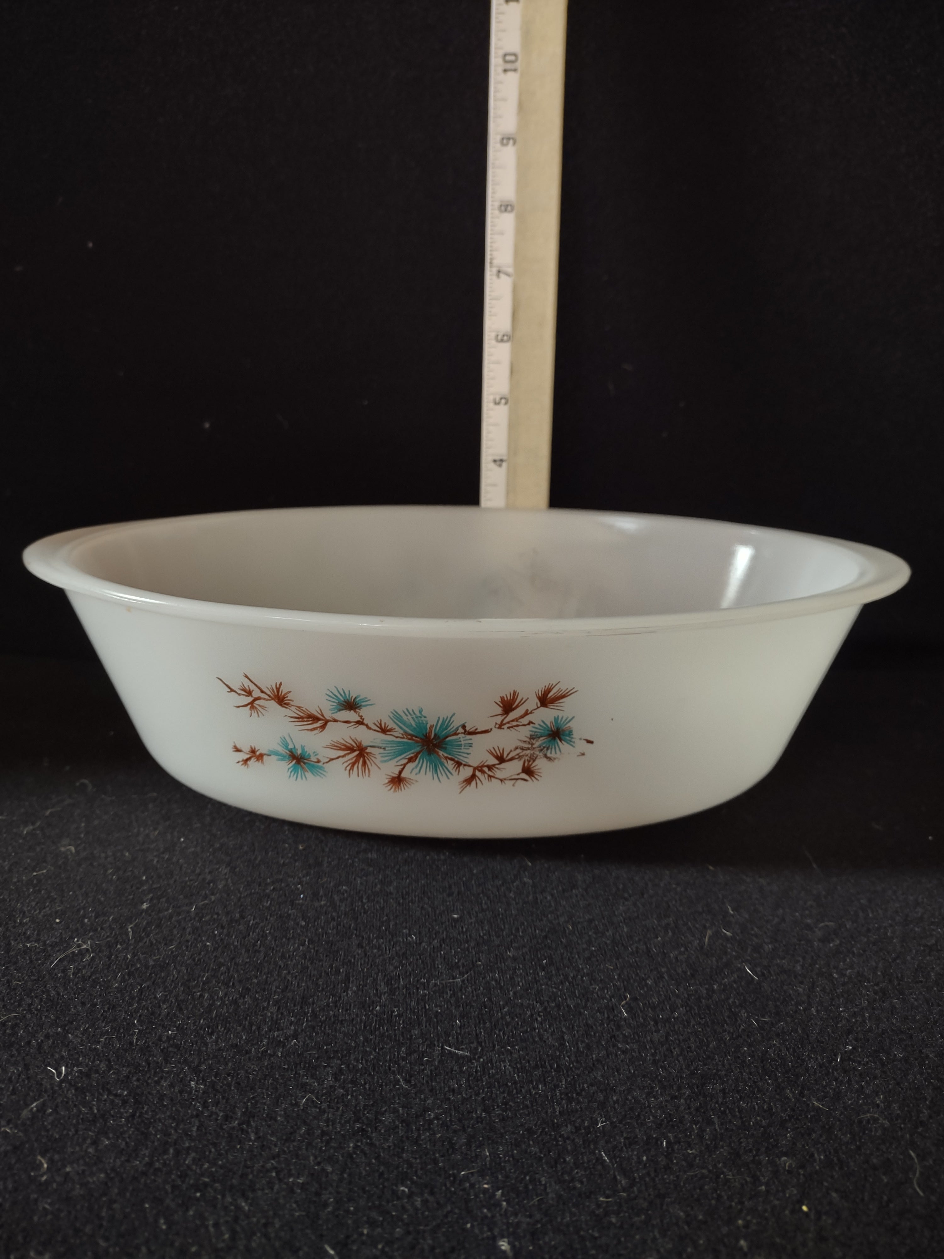 Vintage Glasbake Casserole Frost Pine Turquoise Brown IMPERFECT (Lot 5200)