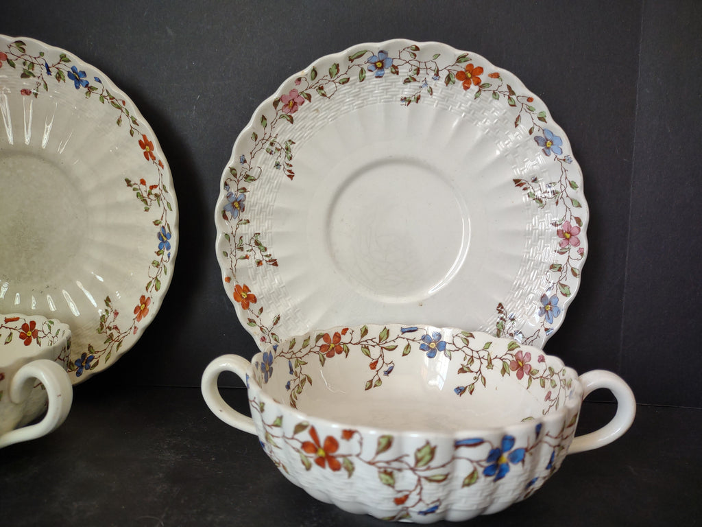 Vintage Spode Cream Soup Cup x 2 Wicker Dale English Countryside (Lot 5771)