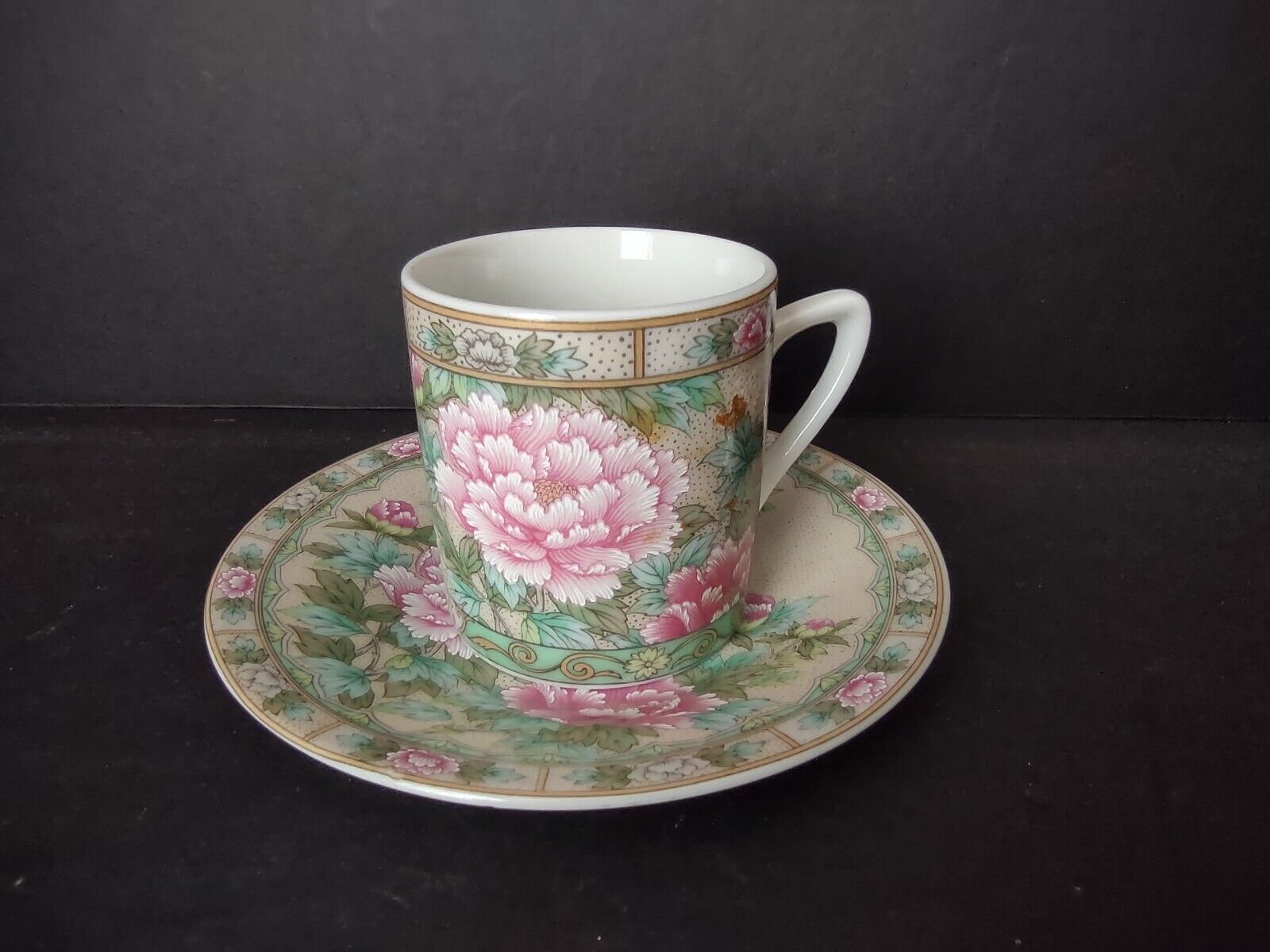 Vintage Demitasse Cup Lefton Pink Peony Flower (lot 522)