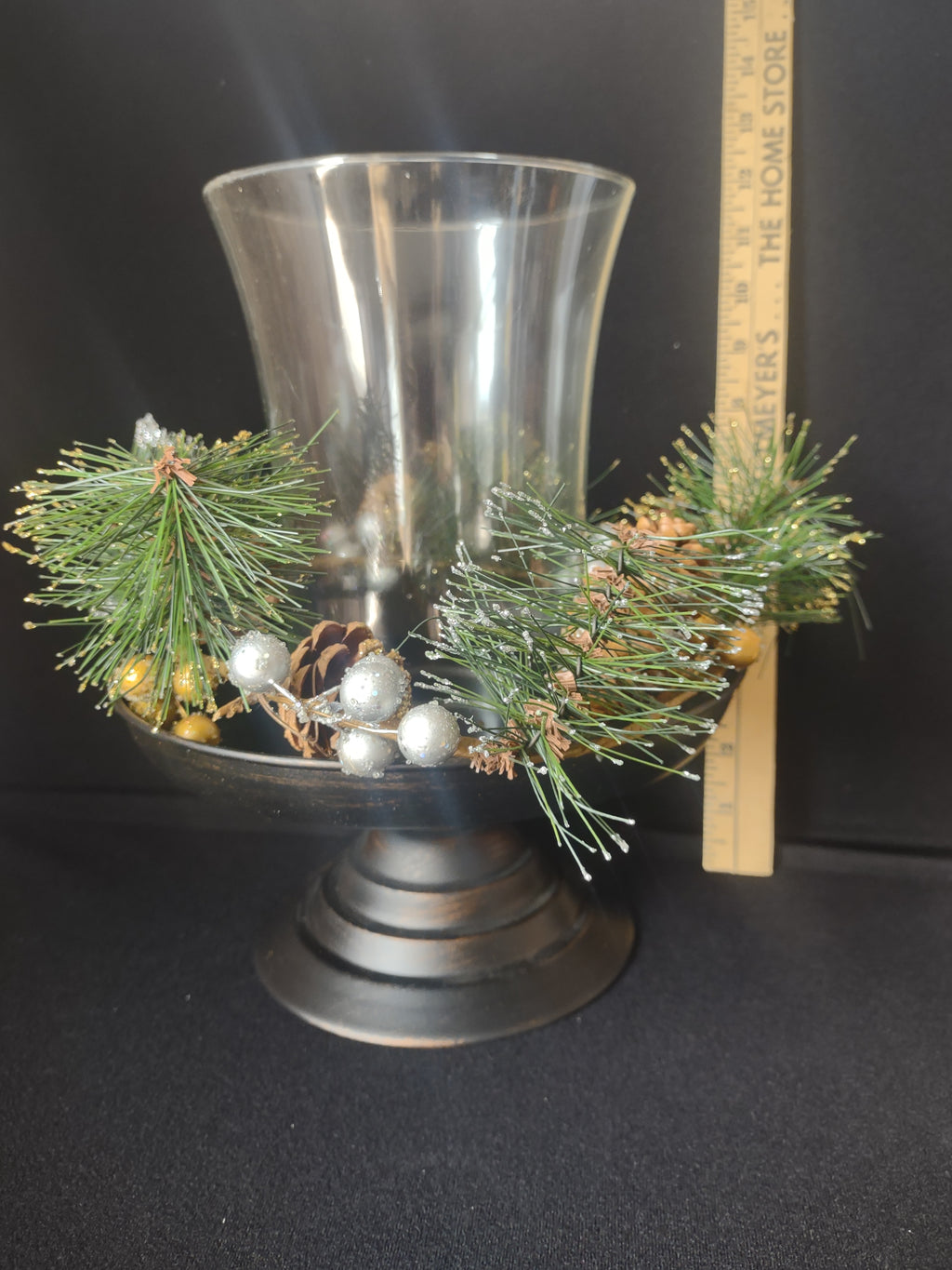 Berries & Pinecones 3 Piece Pedestal Hurricane Christmas Centerpiece (lot 2281)
