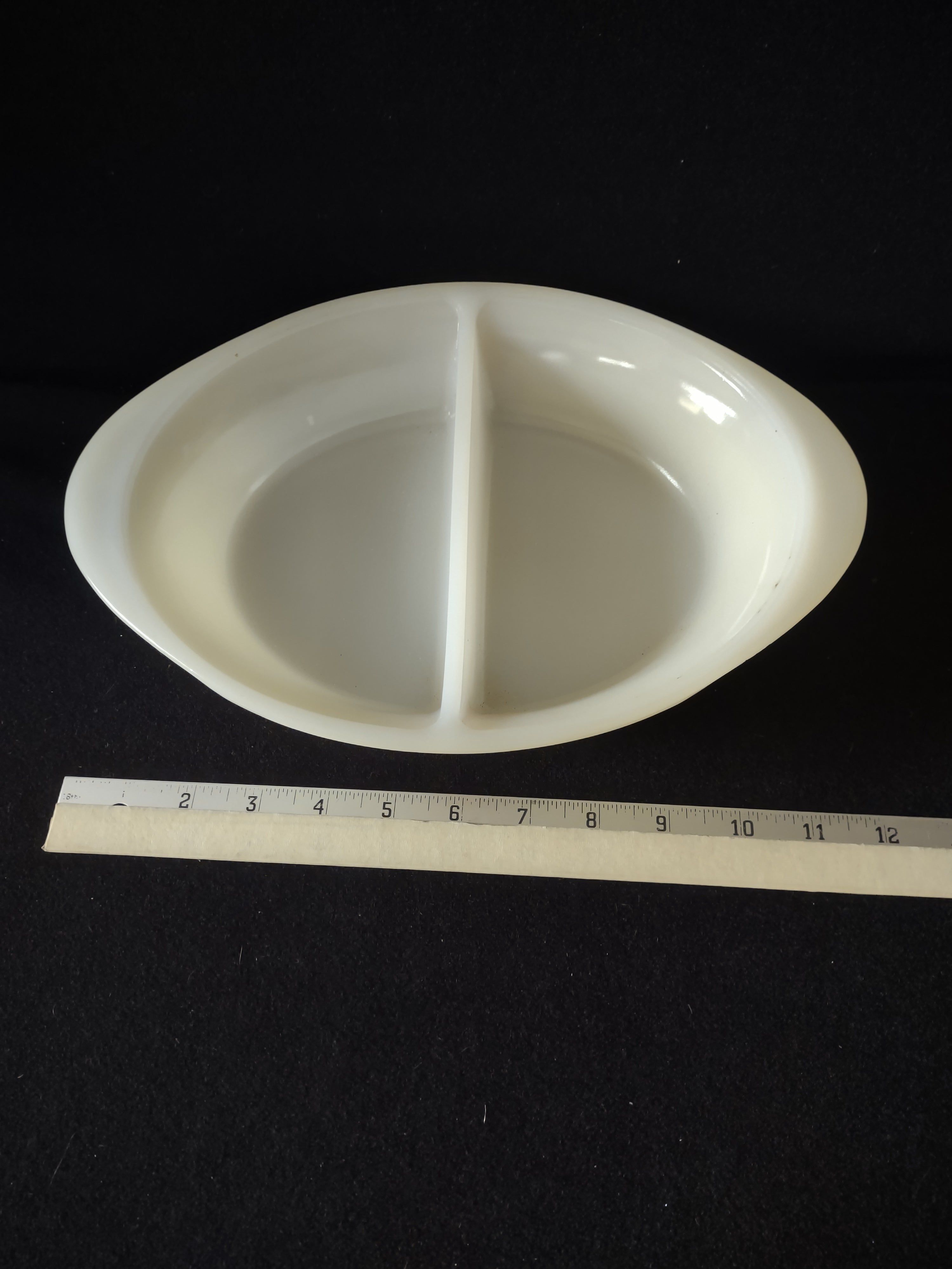 Vintage Glasbake Milk Glass Divided Casserole Dish Red Rose (Lot5292)
