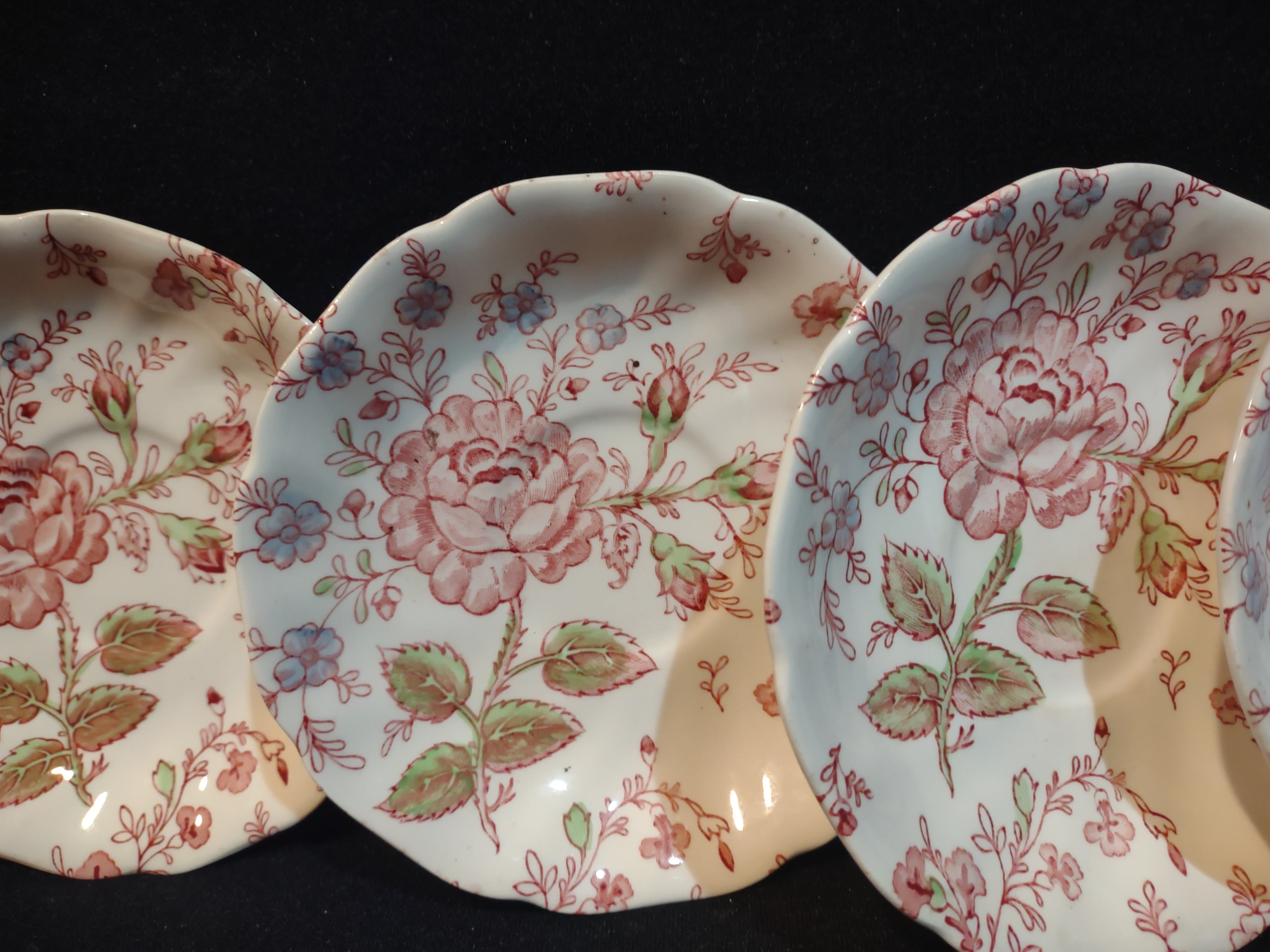 Vintage Saucer x 4 Rose Chintz Johnson Brothers Black Stamp England (lot 5697)