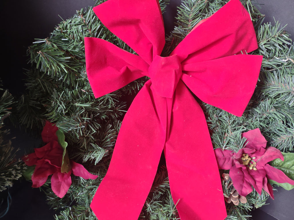 Christmas Artificial 24"Light Up Tree Garland Poinsettia Wreath (lot 1223)