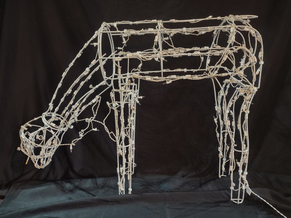 Vintage Christmas White Wire Deer Doe 34" Tall Large IMPERFECT (lot 2413)