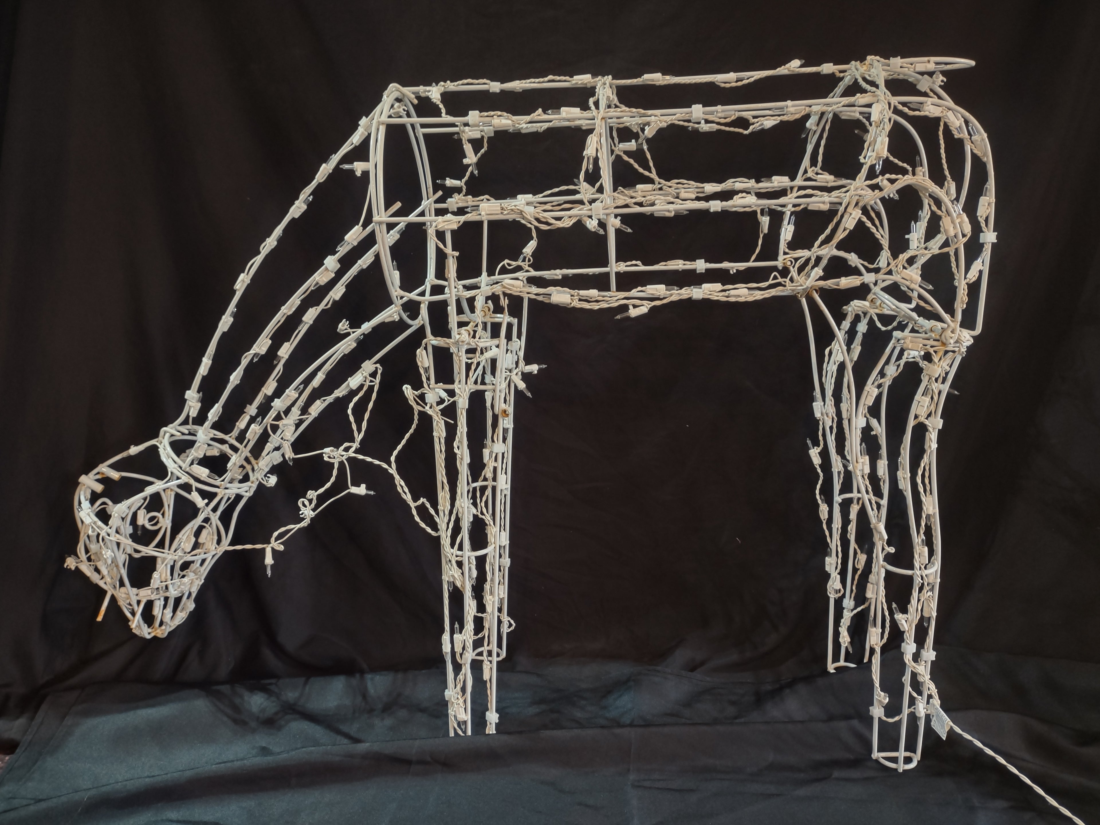 Vintage Christmas White Wire Deer Doe 34" Tall Large IMPERFECT (lot 2413)