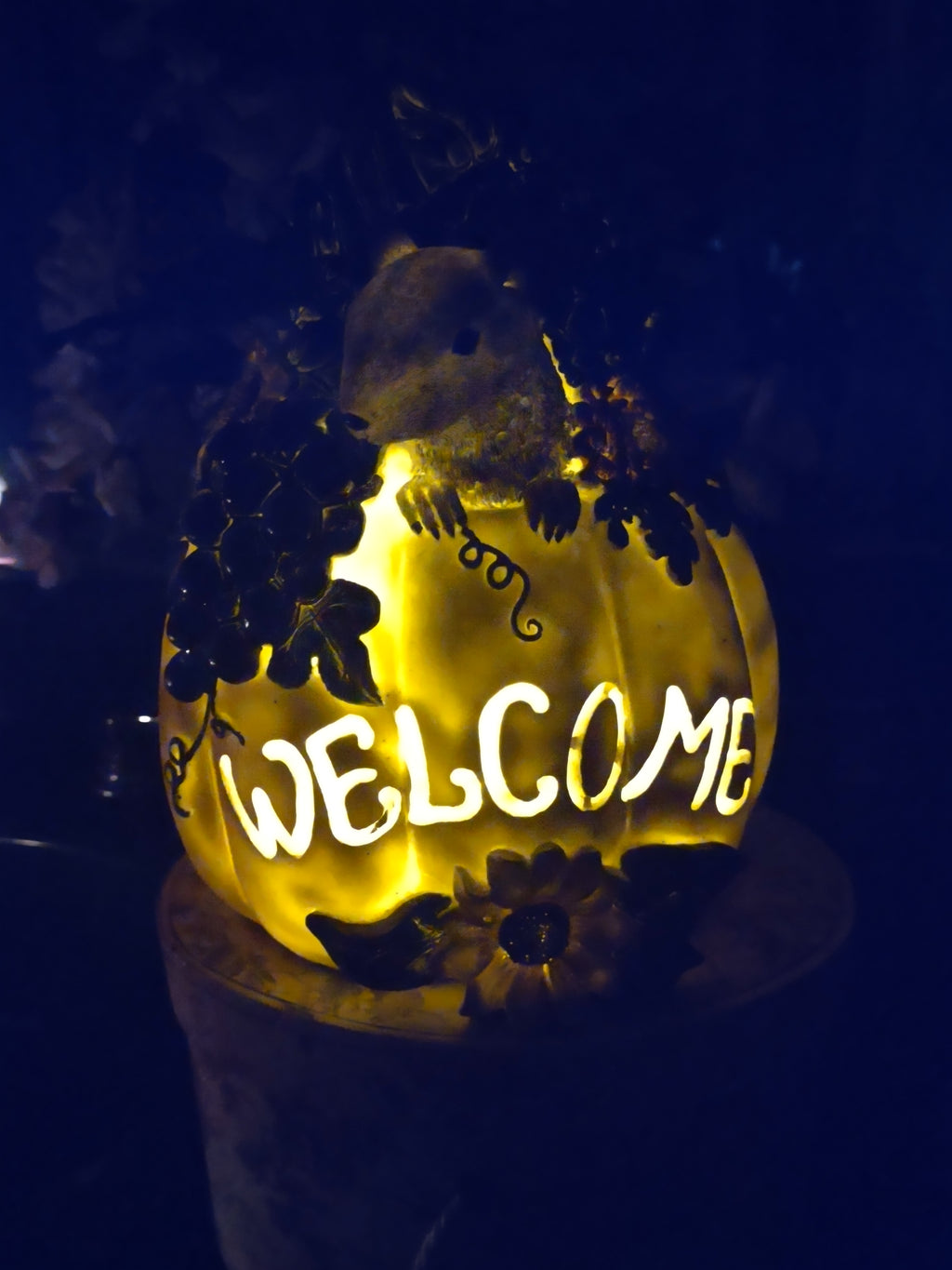 Fall Halloween Ceramic Welcome Sign Pumpkin Squirrel 9" Light Up (lot 2976j)