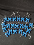 Vintage Christmas Ornament 20 Small Blue Glitter Bows 1.5 x 1.5 in ( Lot 4765)