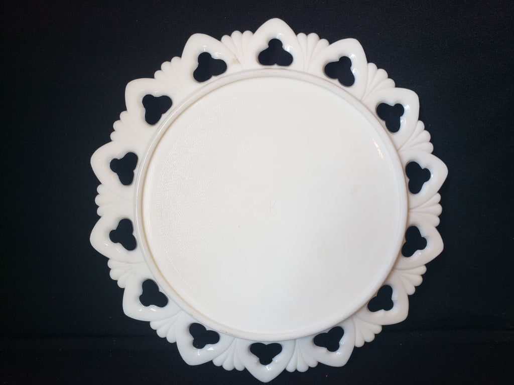Vintage Kemple Pink Flower Motif Milk Glass Wall Plate (lot 2191)