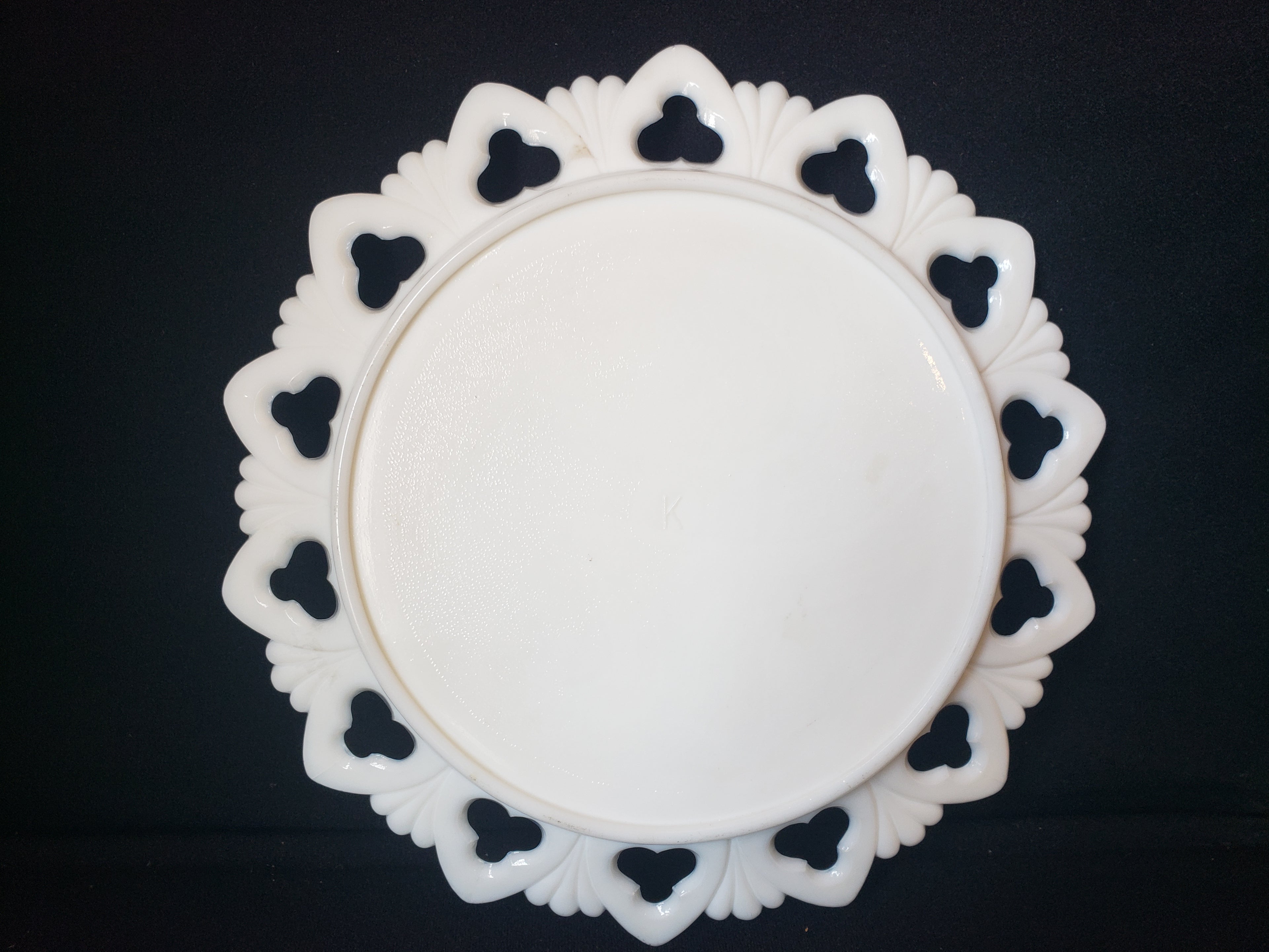 Vintage Kemple Pink Flower Motif Milk Glass Wall Plate (lot 2191)