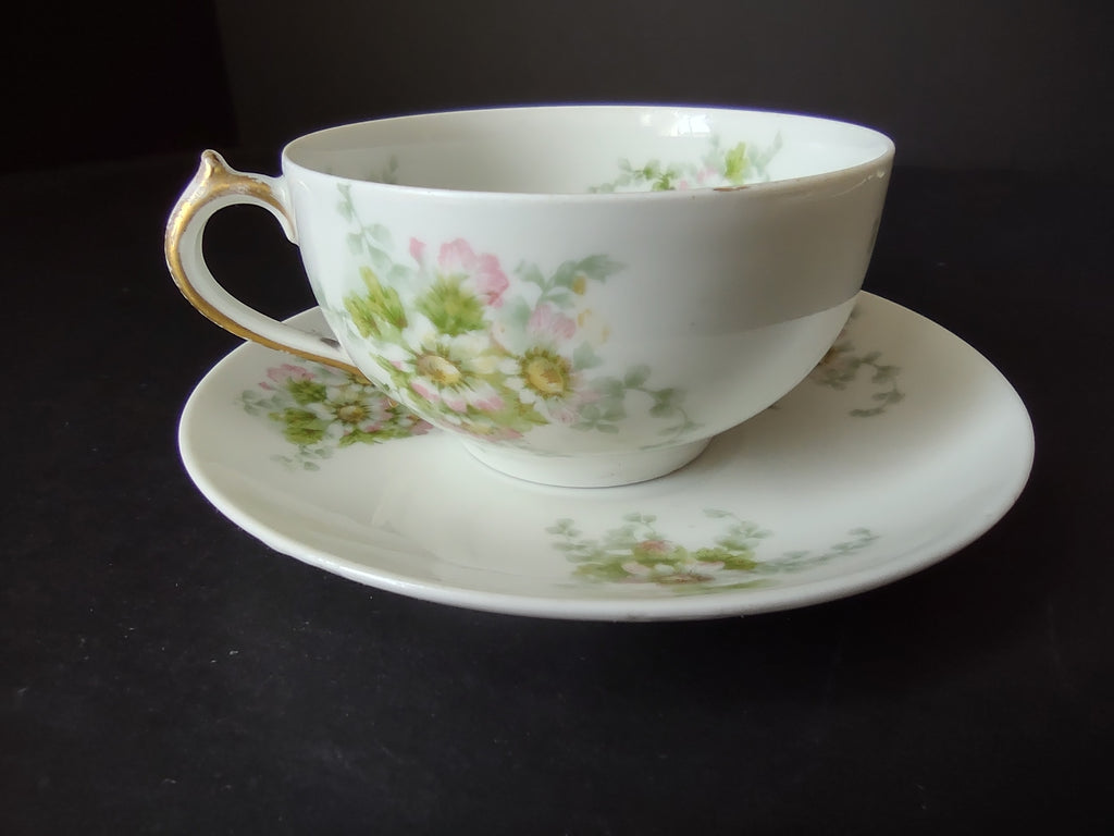 Haviland Limoges GDA Tea Cup & Saucer Pink Daisy Daisies (lot 878)