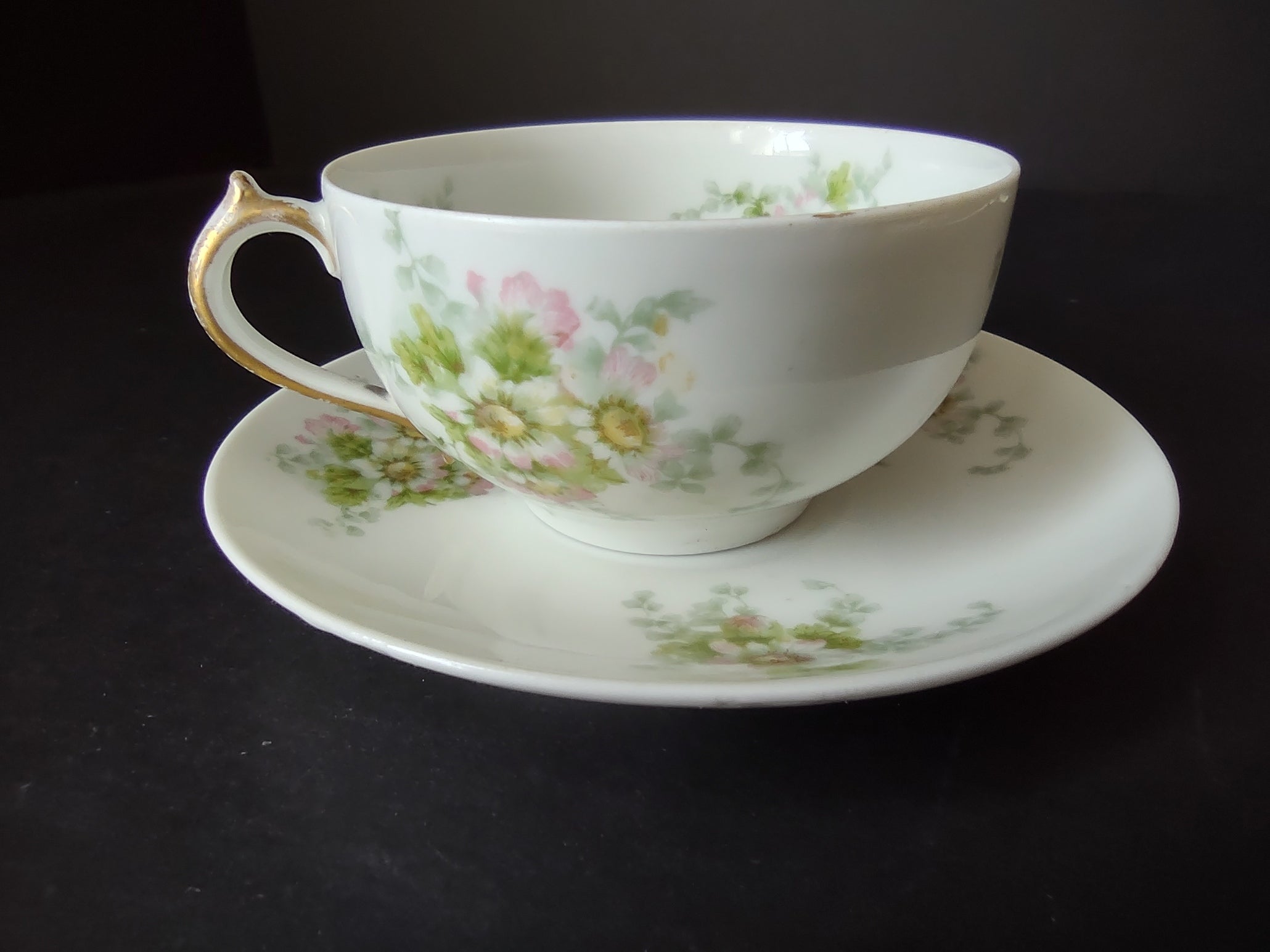 Haviland Limoges GDA Tea Cup & Saucer Pink Daisy Daisies (lot 878)