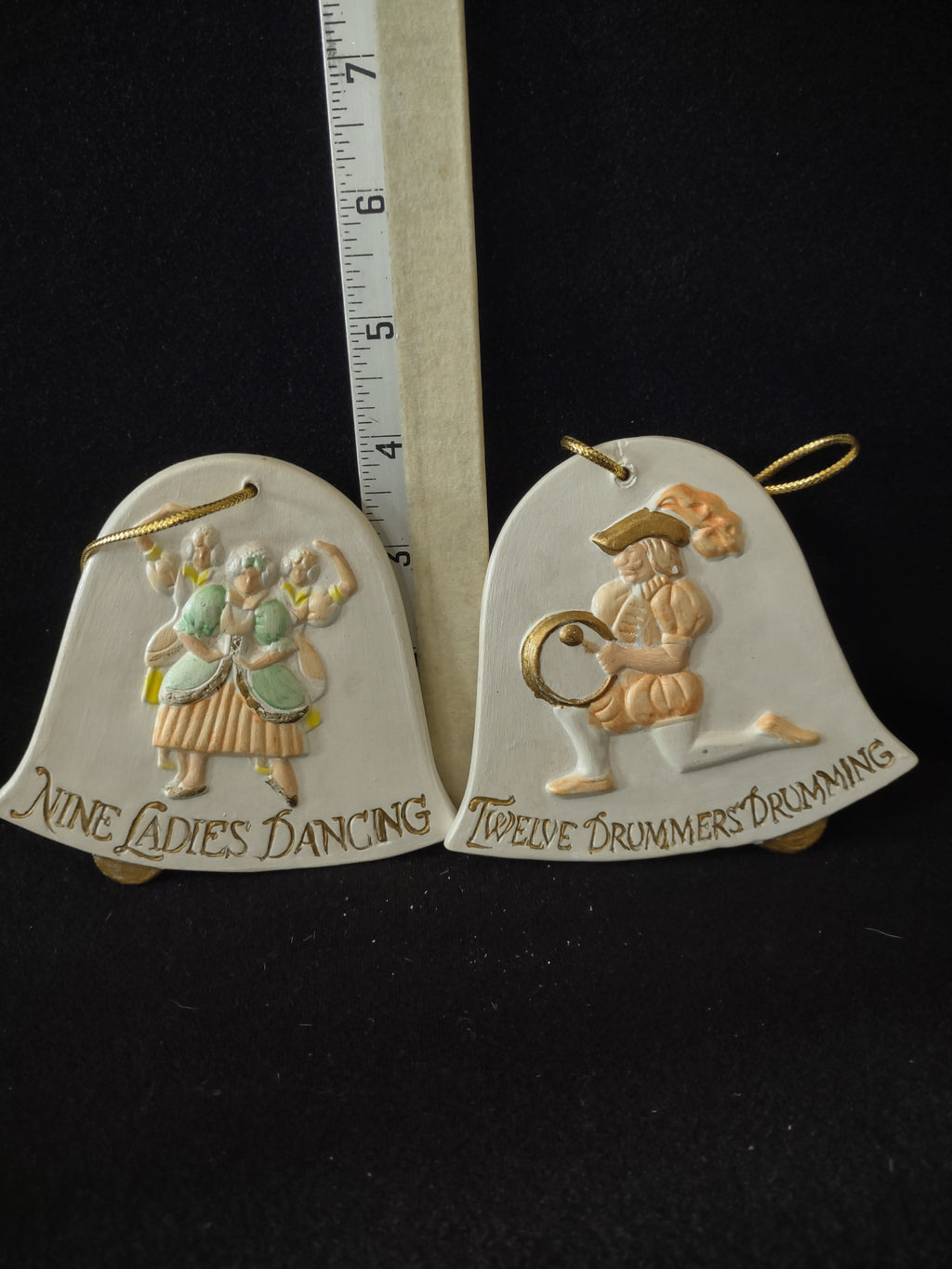 Six Ceramic Ornaments 12 Days Of Christmas Reversible (Lot 4159)