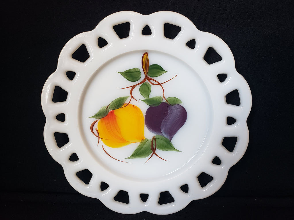 Vintage Westmoreland Peach Plum Motif Milk Glass Wall Plate (lot 2188)