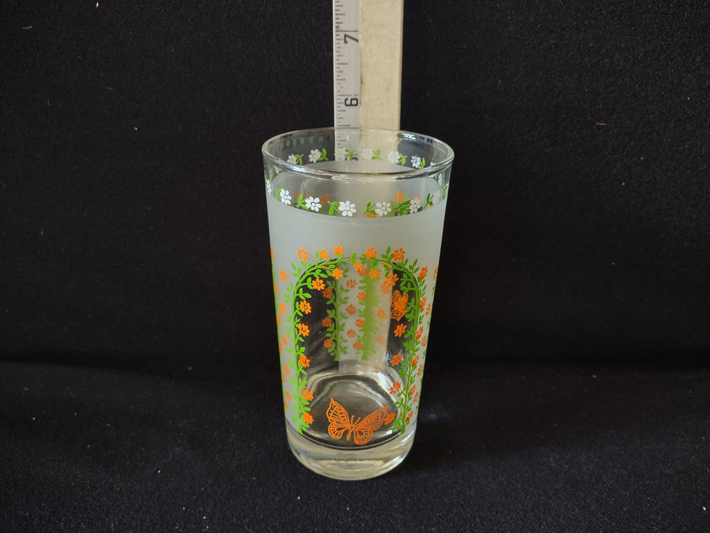 Vintage MCM Libbey Butterfly Tumbler Drinking Glass x 3 (lot 5175)