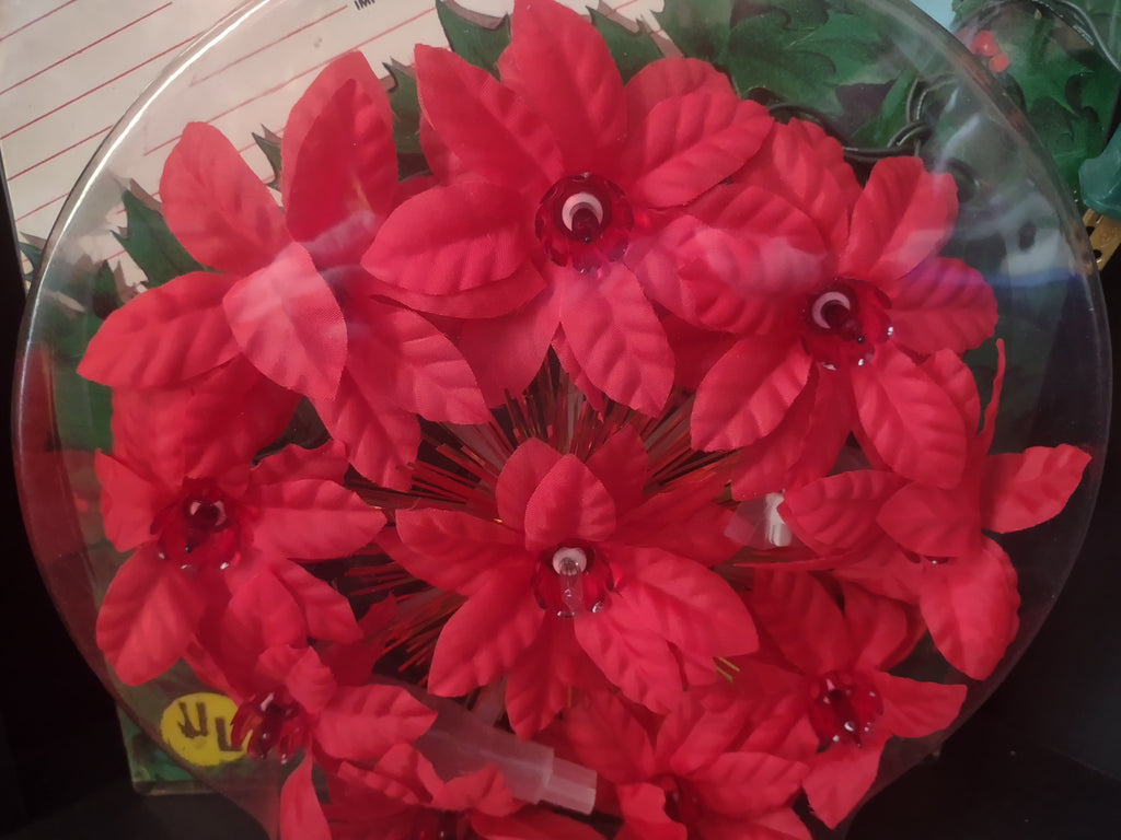 Christmas Poinsettia 10 Light Flashing Tree Top Wall Plaque Vintage (lot 1640)