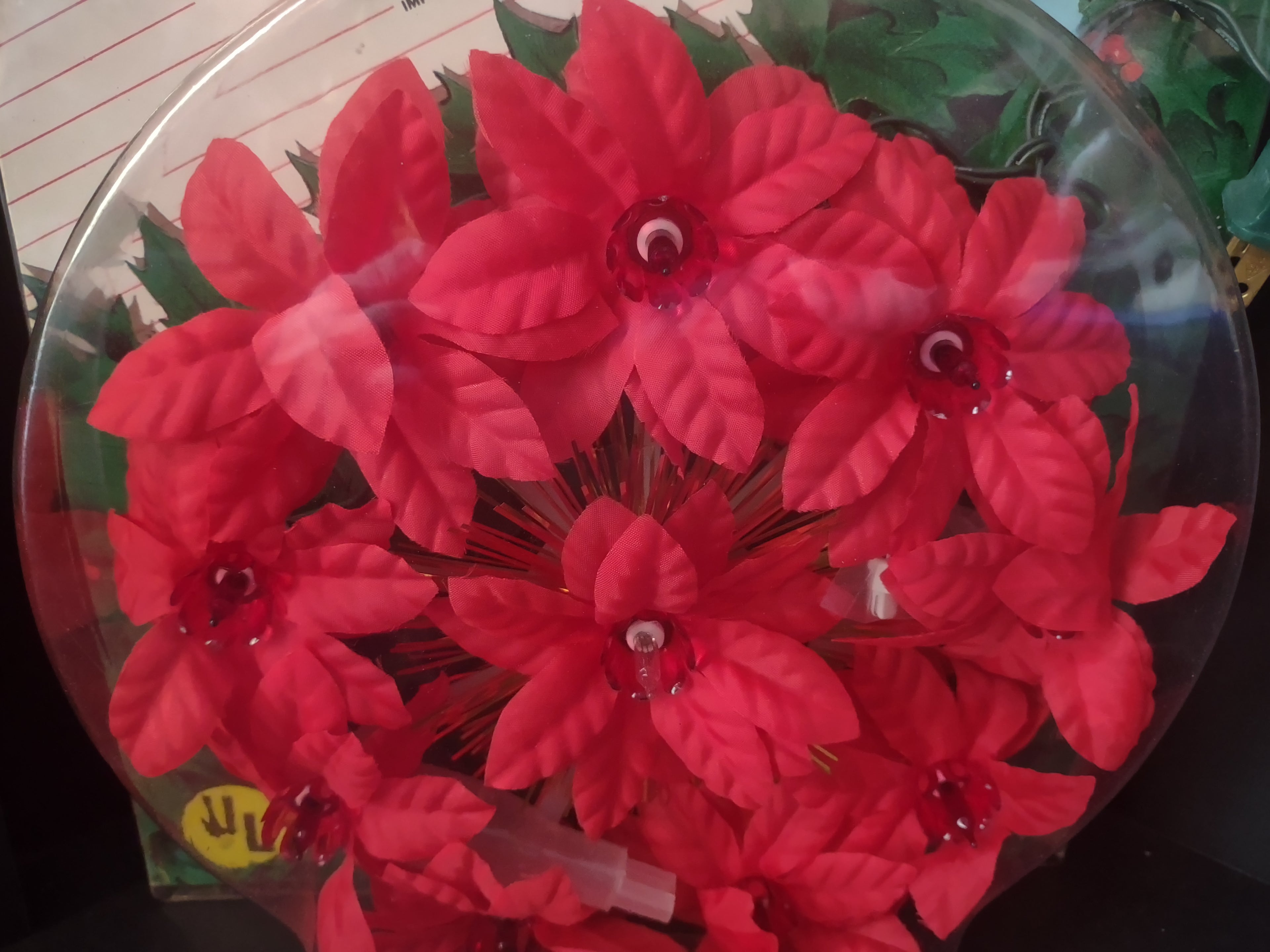 Christmas Poinsettia 10 Light Flashing Tree Top Wall Plaque Vintage (lot 1640)