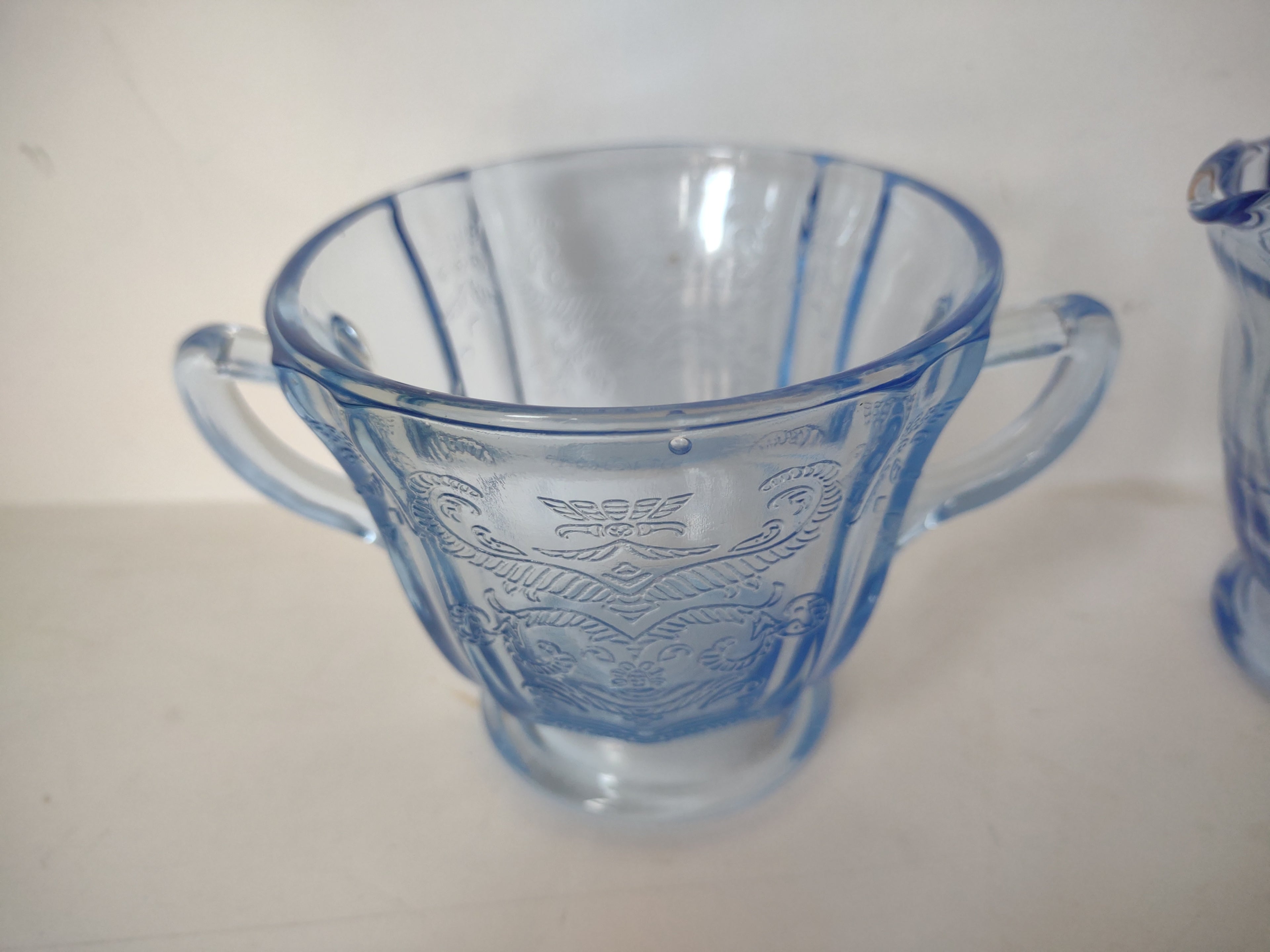 Vintage Indiana Glass Recollection Madrid Blue Sugar Creamer Pitcher (lot 2960c)