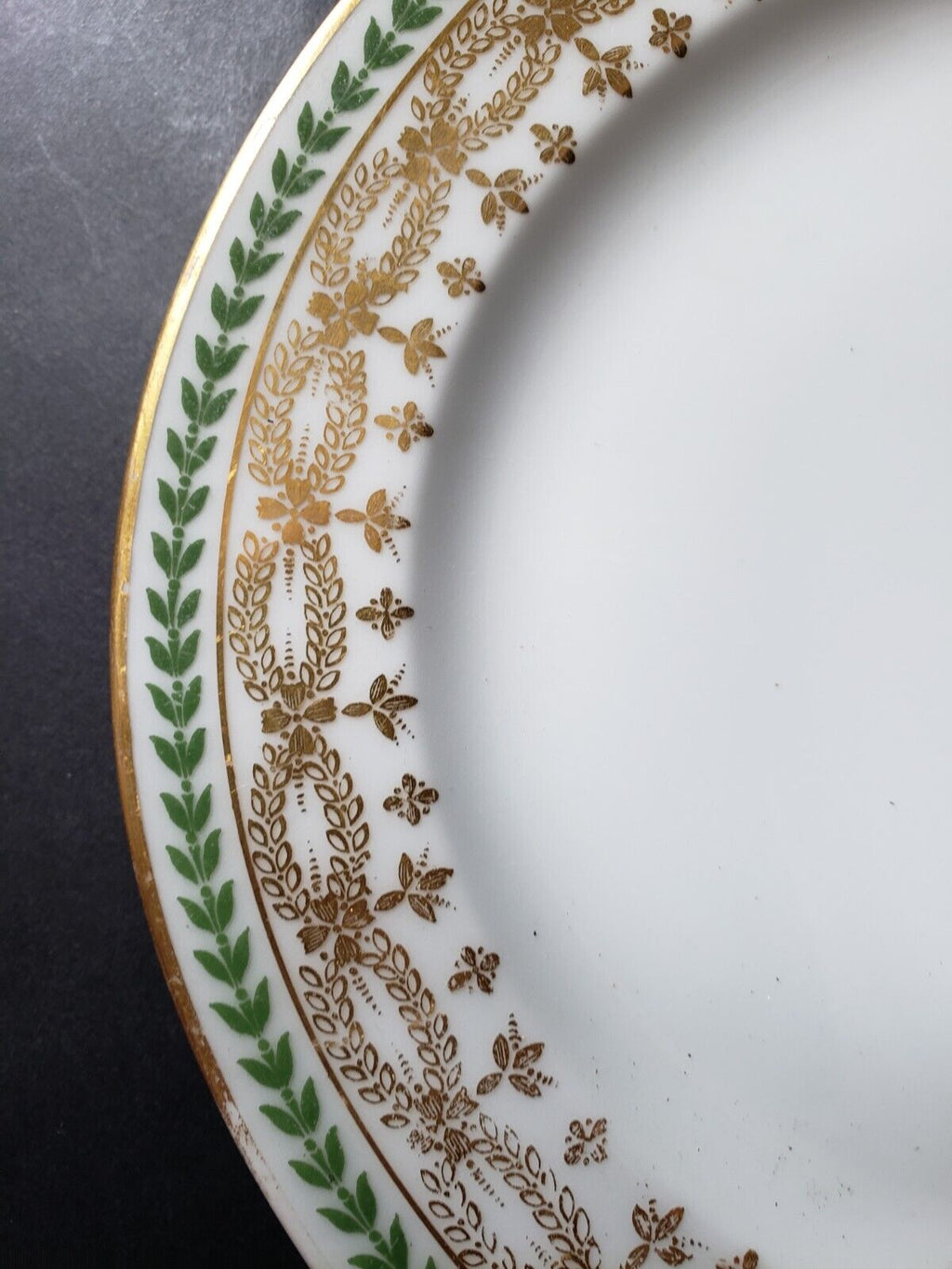 JP Limoges France Gold Trim Green Laurel Dessert Plate 7-1/2" (584)