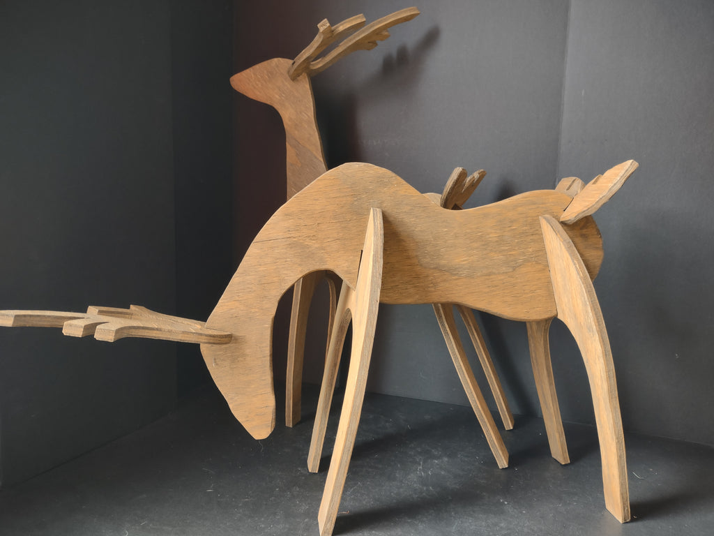 Vintage Wooden Handmade Set of 2 Christnmas Reindeer 27" (lot 3430)