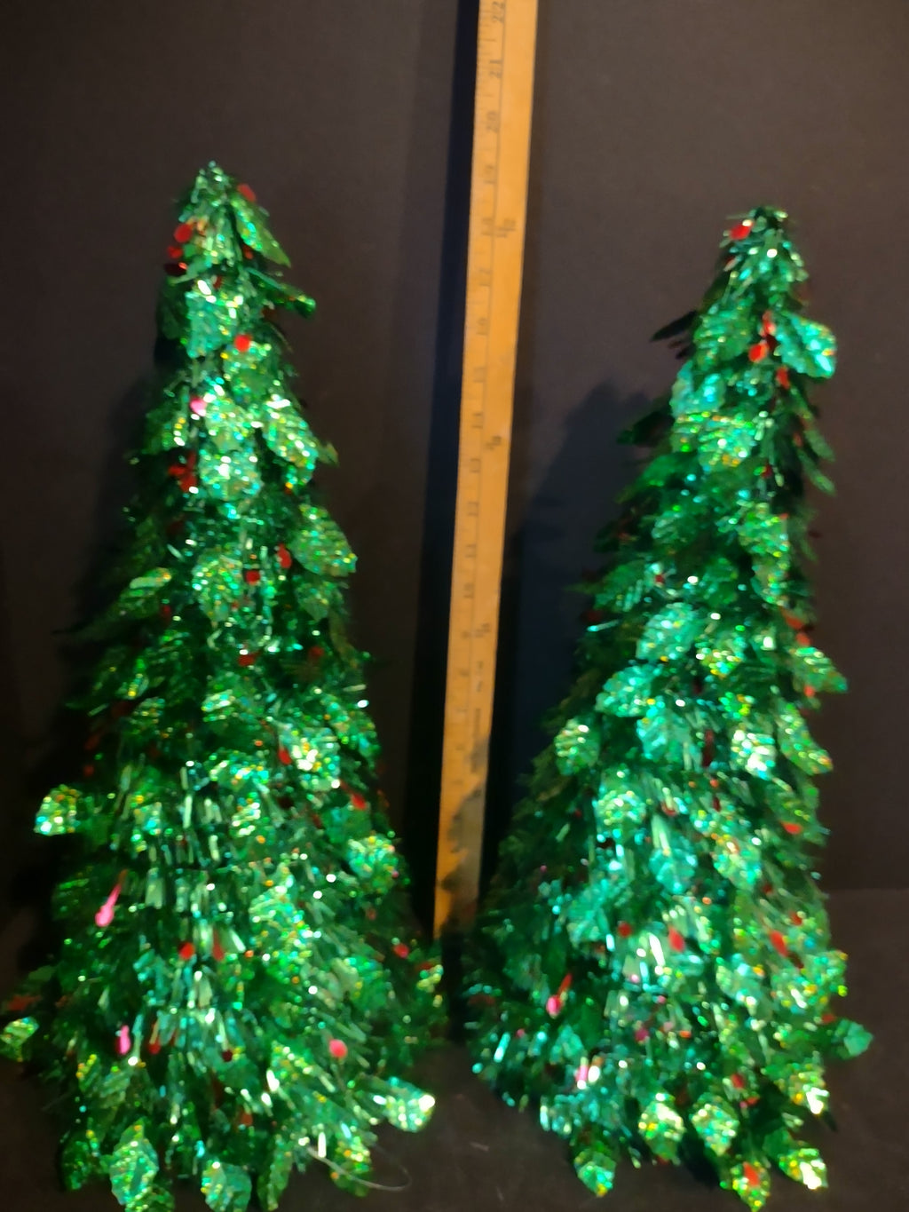 Set of 2 Christmas Tinsel Green Cone Tree Tabletop x 2 (lot 3182)