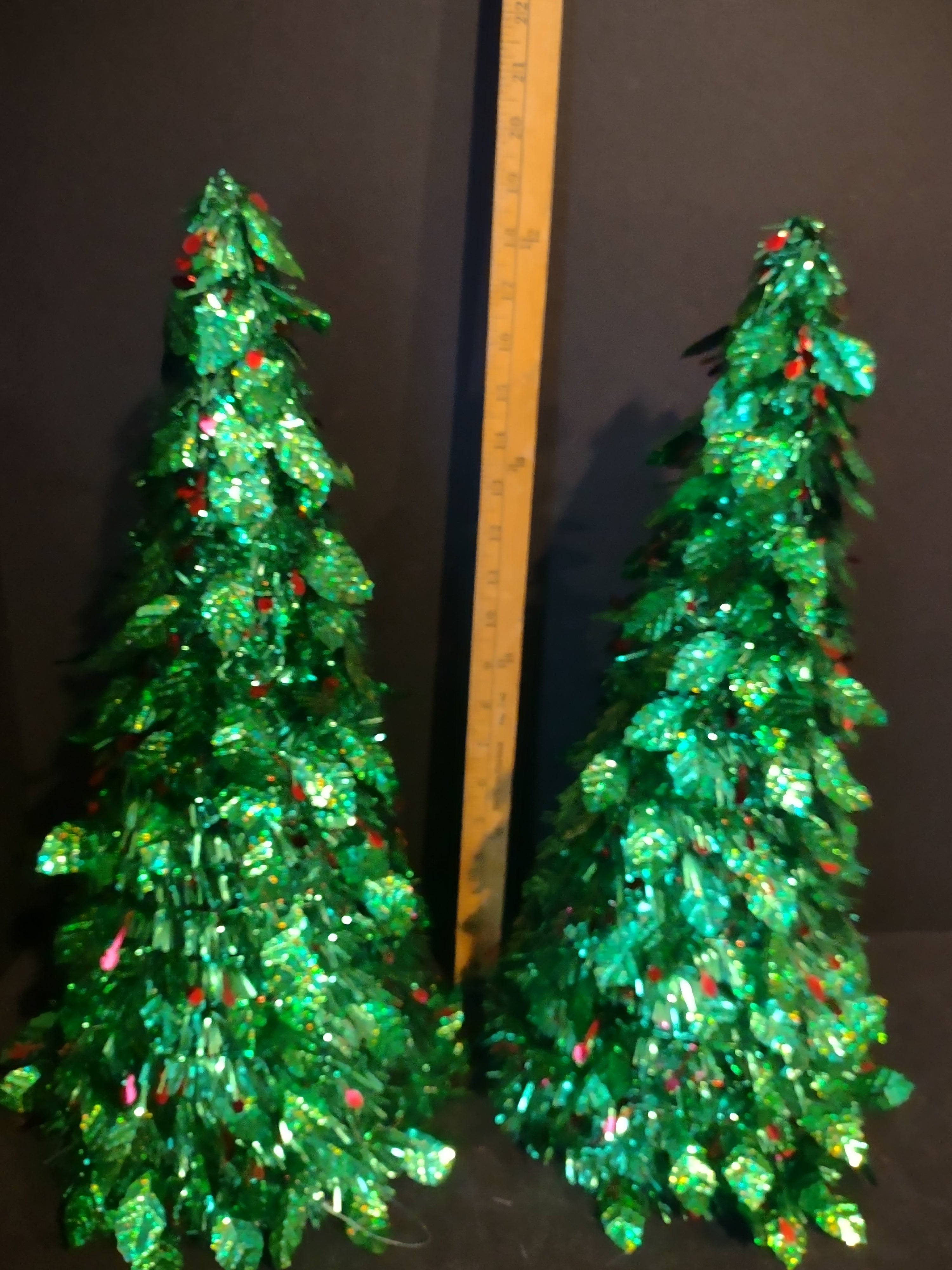 Set of 2 Christmas Tinsel Green Cone Tree Tabletop x 2 (lot 3182)
