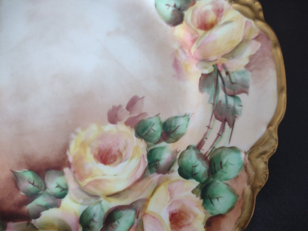 Haviland Limoges Heavy Gold Trim White Yellow Rose Cabinet Plate 8-1/2" (lot 473