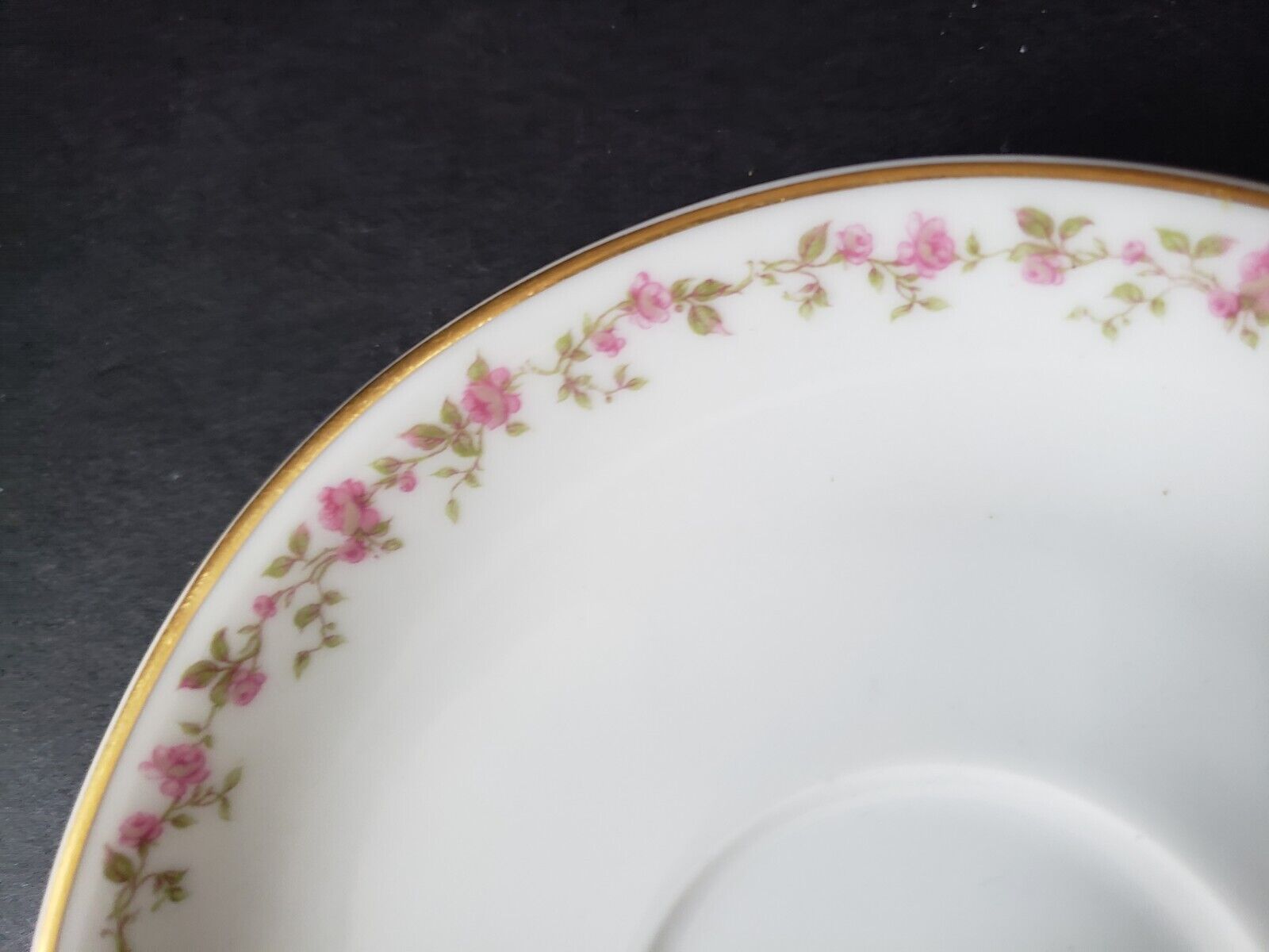 Haviland Limoges France 5-1/2" Saucer Gold Trim Pink Rose Garland (lot 571)