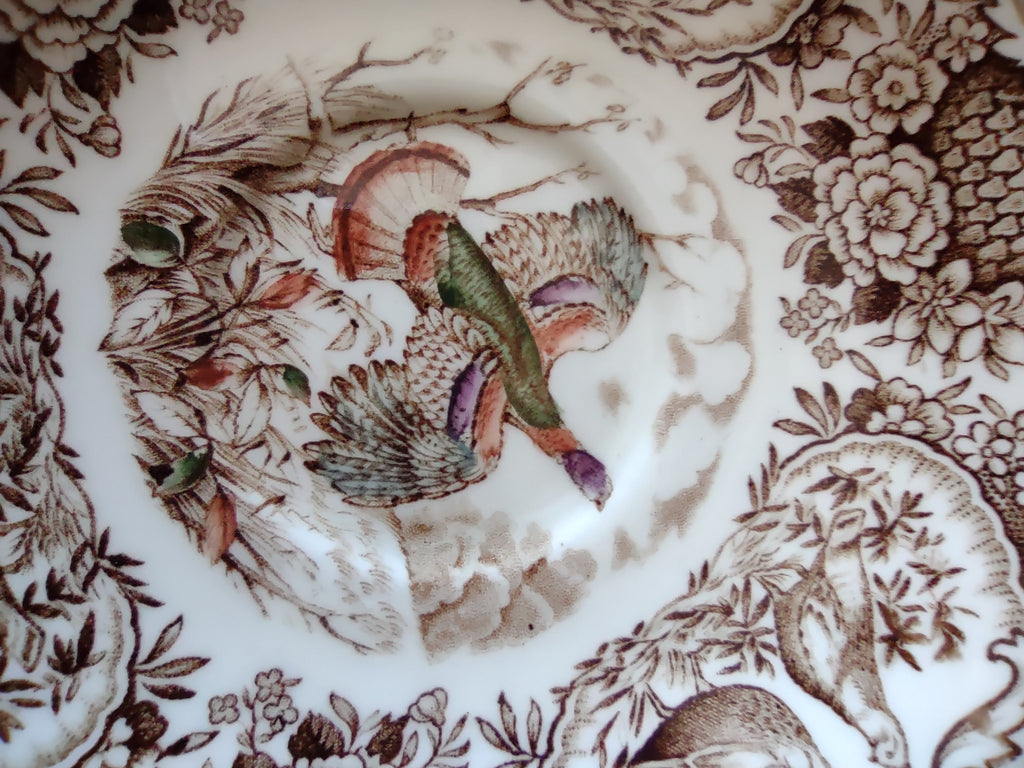 Vintage Johnson Brothers Saucer Windsor Ware Wild Turkeys Brown (Lot 5538)