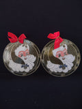 Vintage Christmas Santa Claus Head Stained Plastic Window Hanging X 2 (Lot 4529)