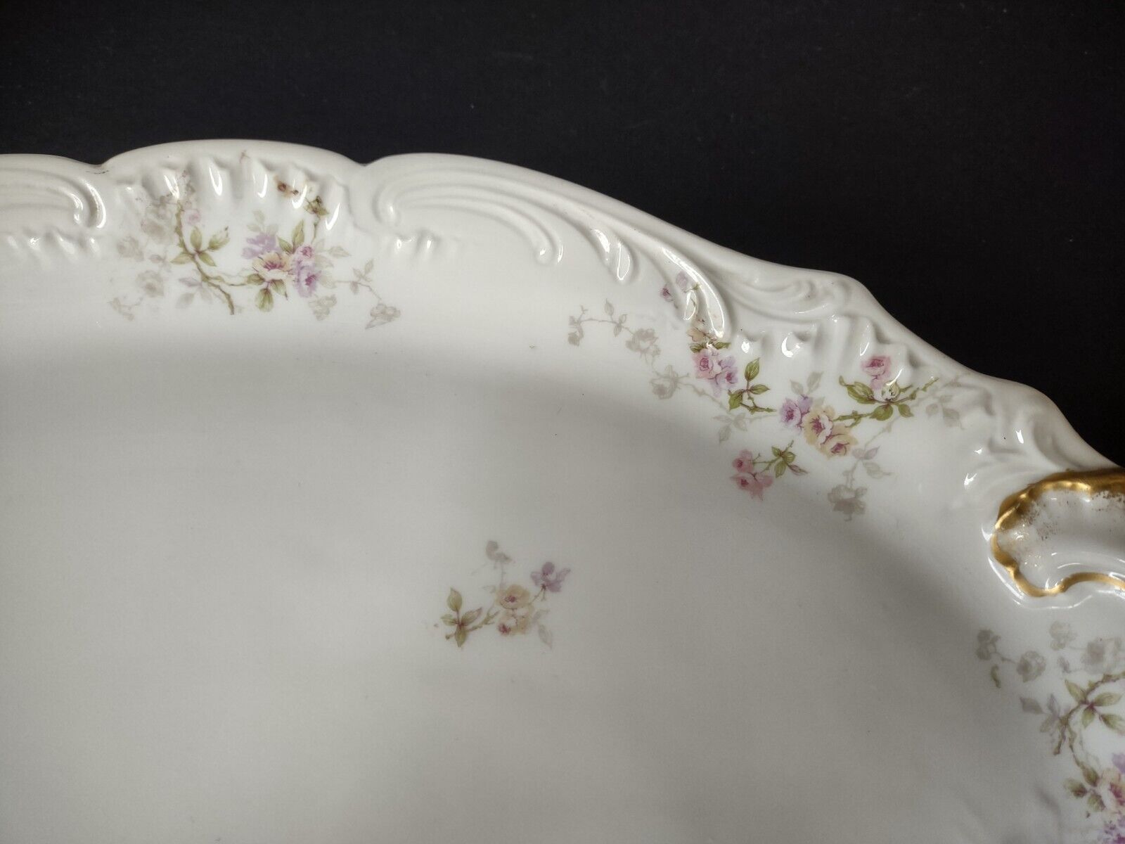 Haviland Limoges Gold Handle Pink Purple Rose Serving Platter 16" (lot 339)