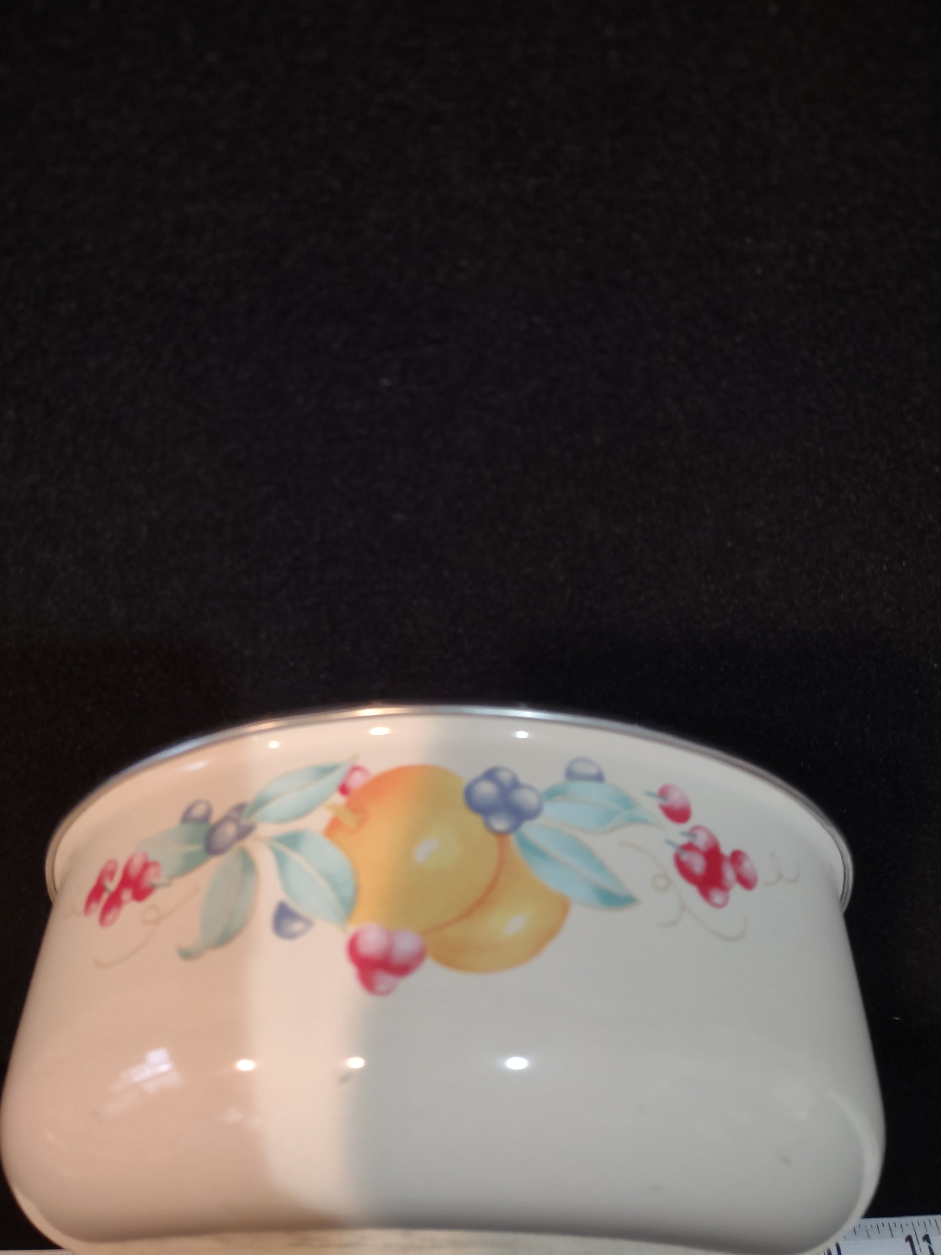 Vintage Enamel Metal 7" Mixing Bowl Abundance Fruit Berries (Lot 5354)