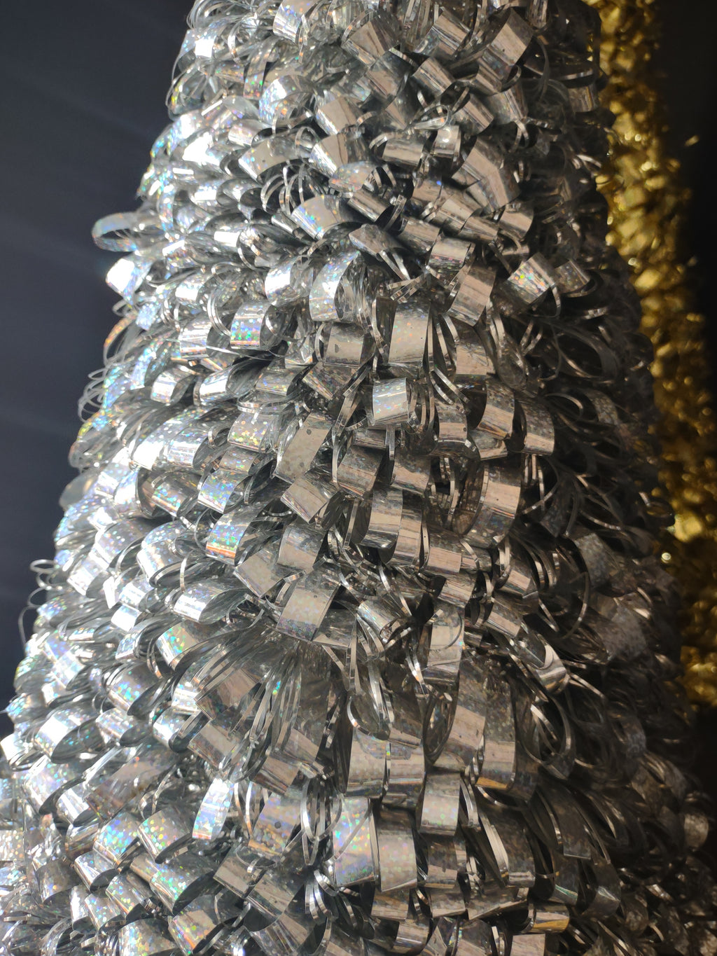 Holographic Tinsel Cone Tabletop Christmas Tree Gold Silver 19" (lot 3178)