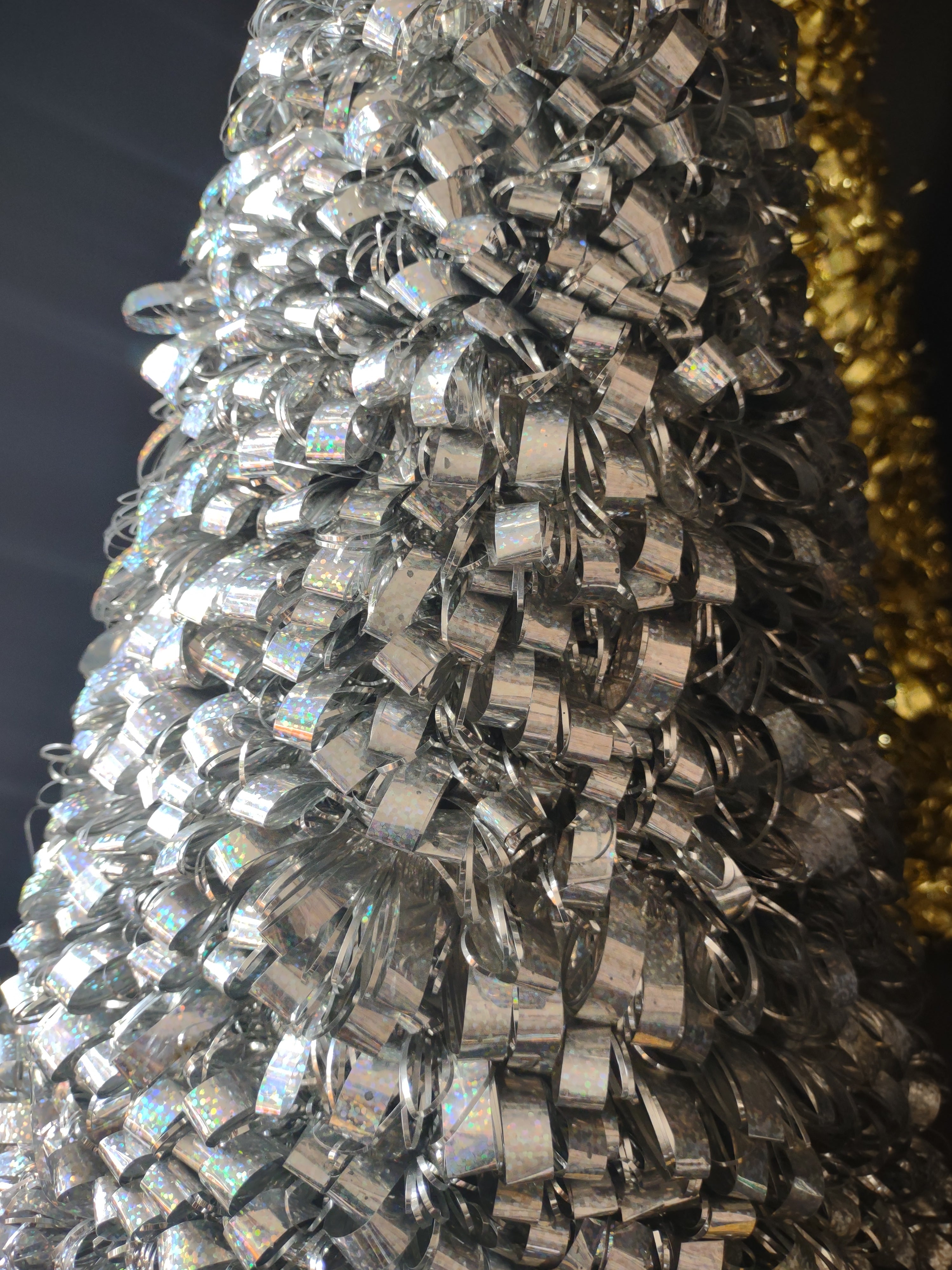 Holographic Tinsel Cone Tabletop Christmas Tree Gold Silver 19" (lot 3178)