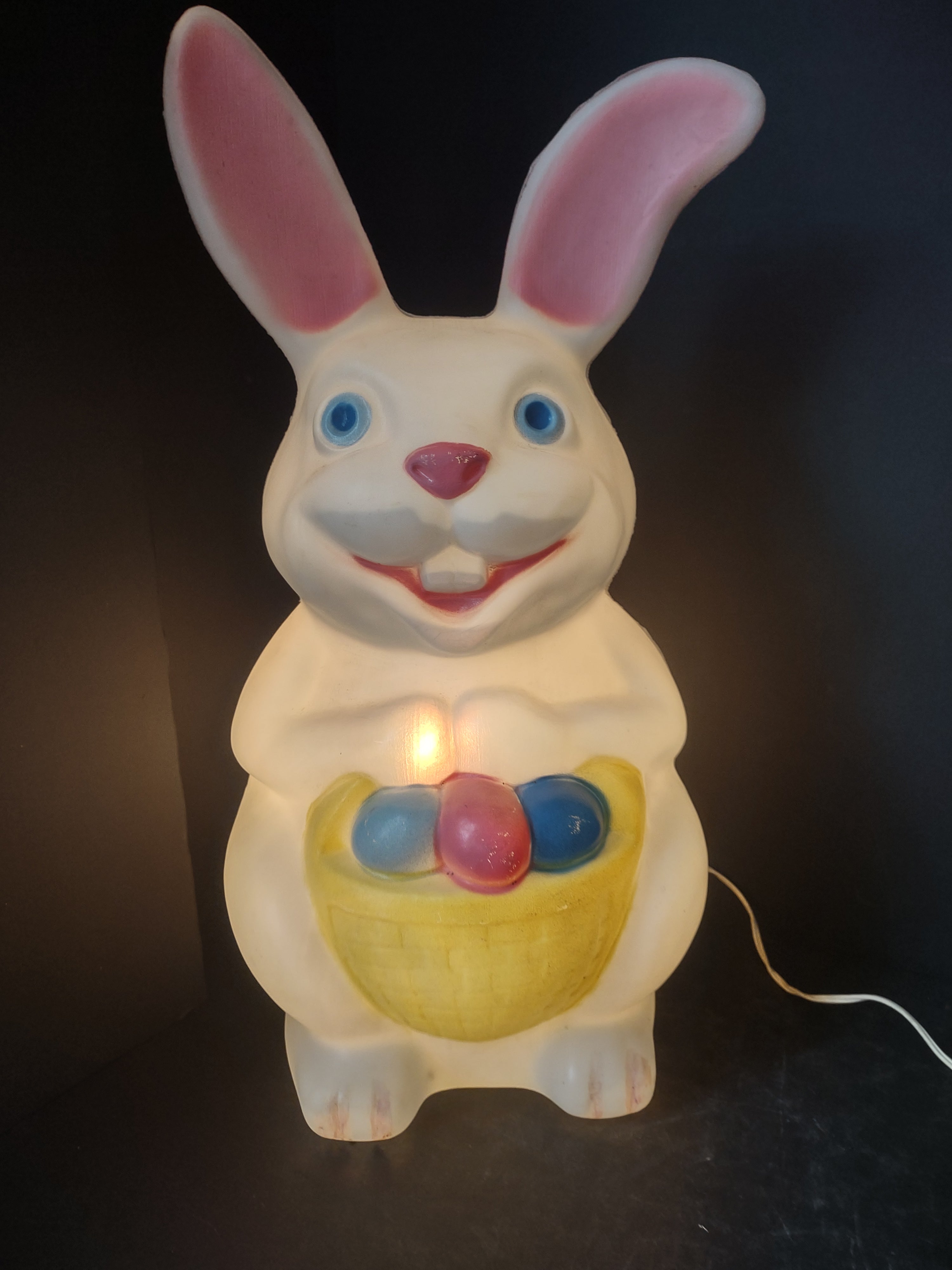 Vintage Easter Bunny Rabbit Lighted Basket 22” Blow Mold (lot 2541c)