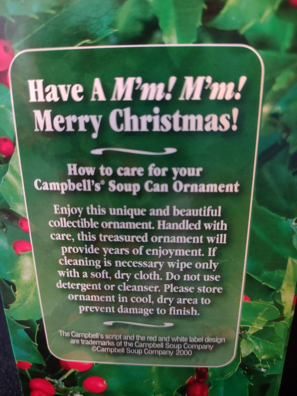 Anniversary 2000 Campbells Glass Tomato Soup Can Christmas Ornament (Lot 4685)