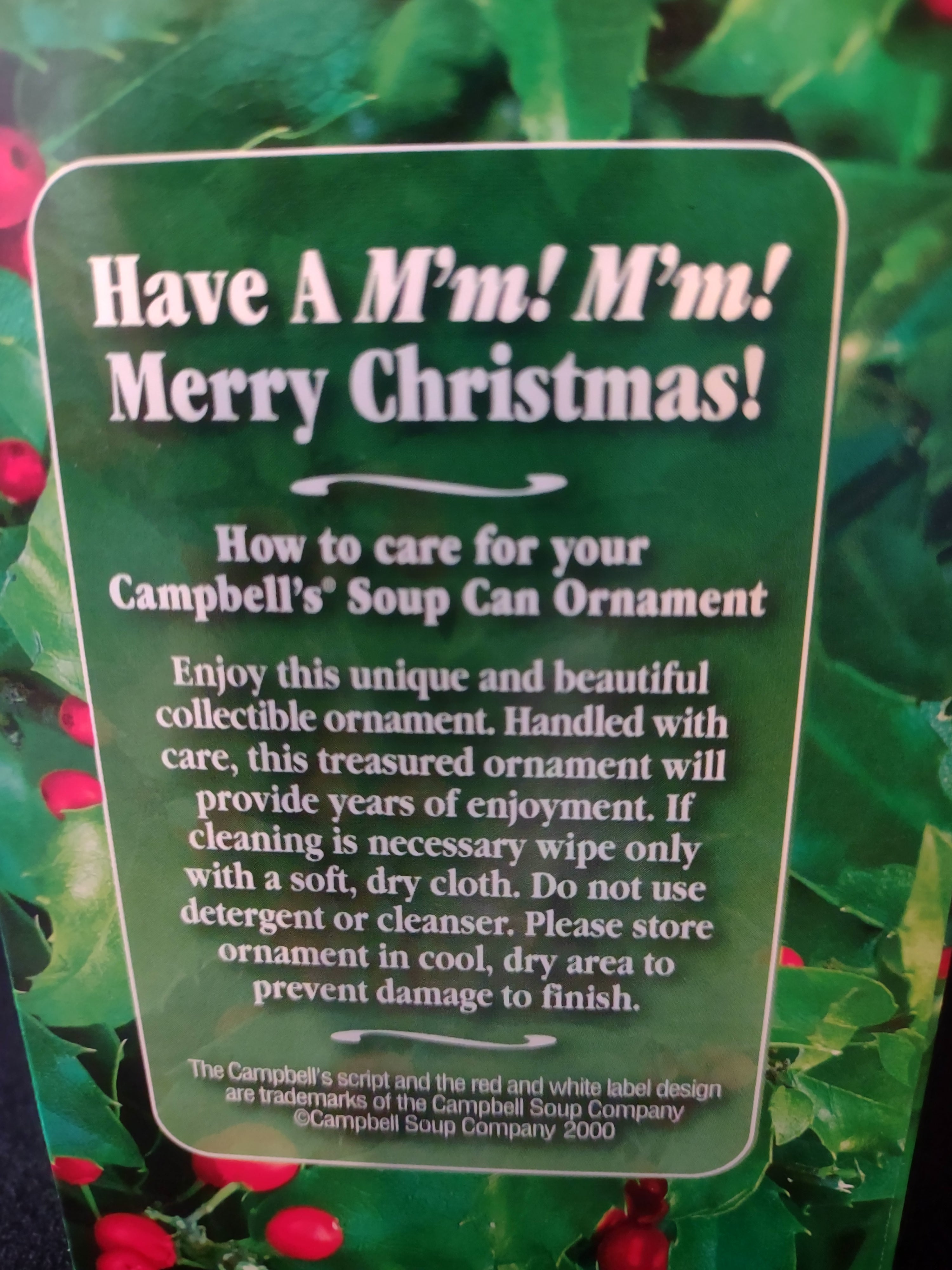 Anniversary 2000 Campbells Glass Tomato Soup Can Christmas Ornament (Lot 4685)